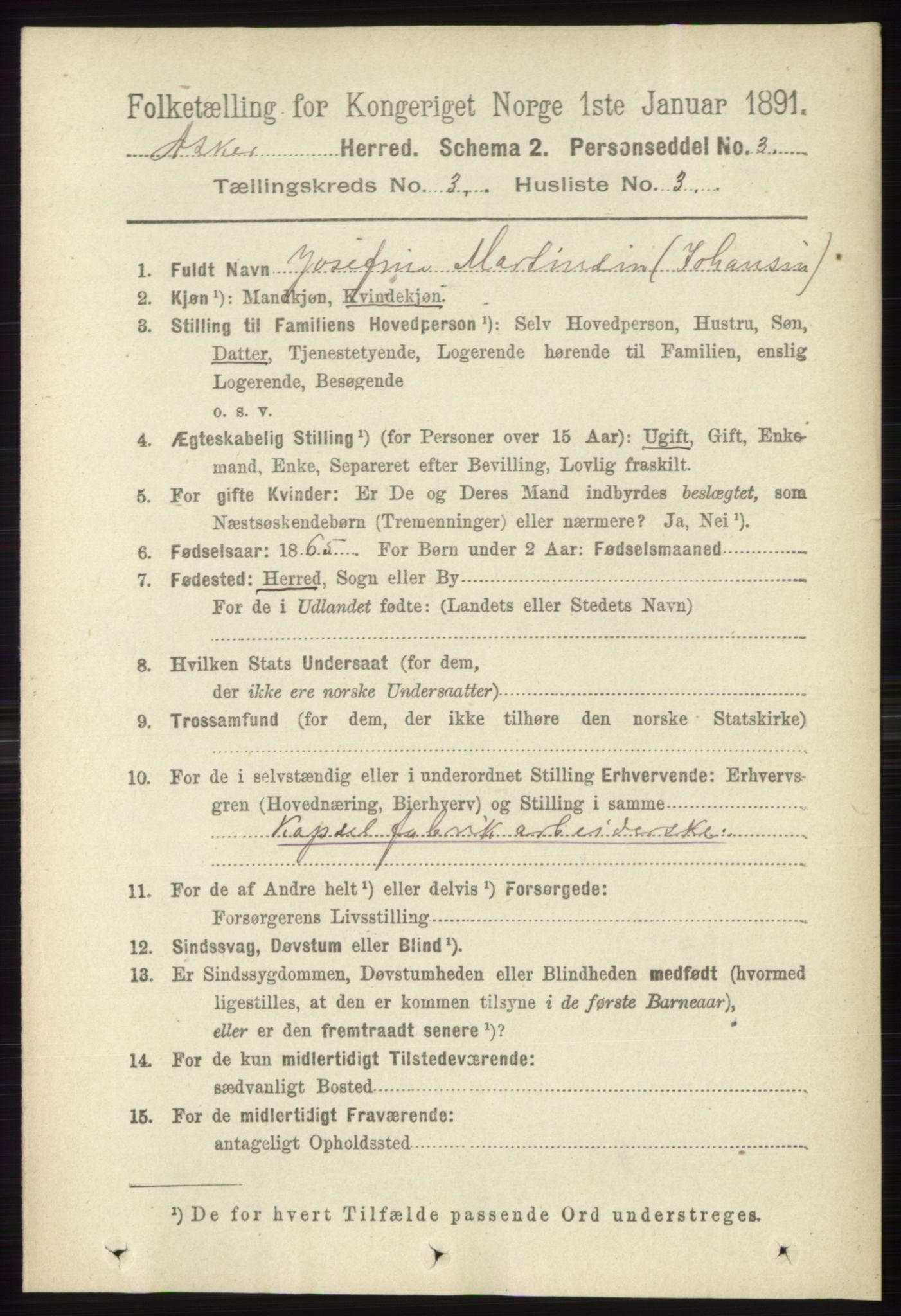 RA, 1891 census for 0220 Asker, 1891, p. 2001