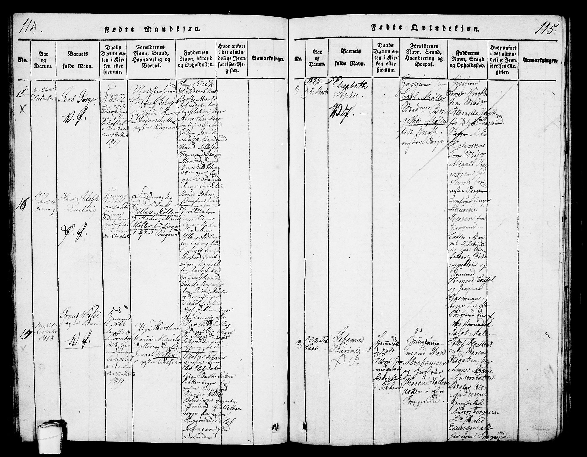 Porsgrunn kirkebøker , AV/SAKO-A-104/G/Gb/L0001: Parish register (copy) no. II 1, 1817-1828, p. 114-115