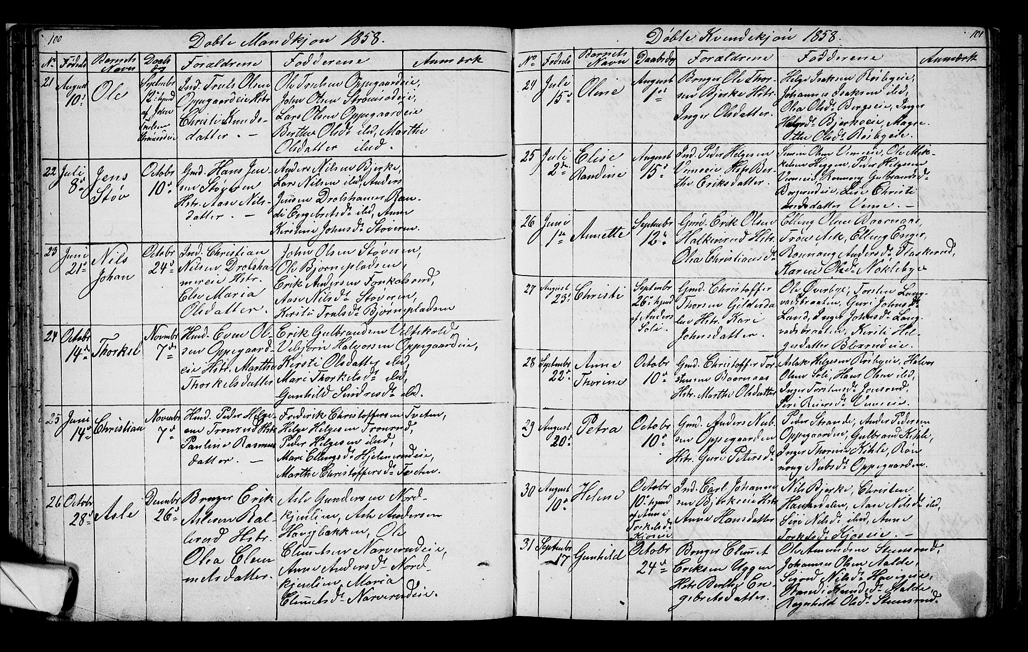 Lunder kirkebøker, SAKO/A-629/G/Ga/L0002: Parish register (copy) no. I 2, 1849-1868, p. 100-101