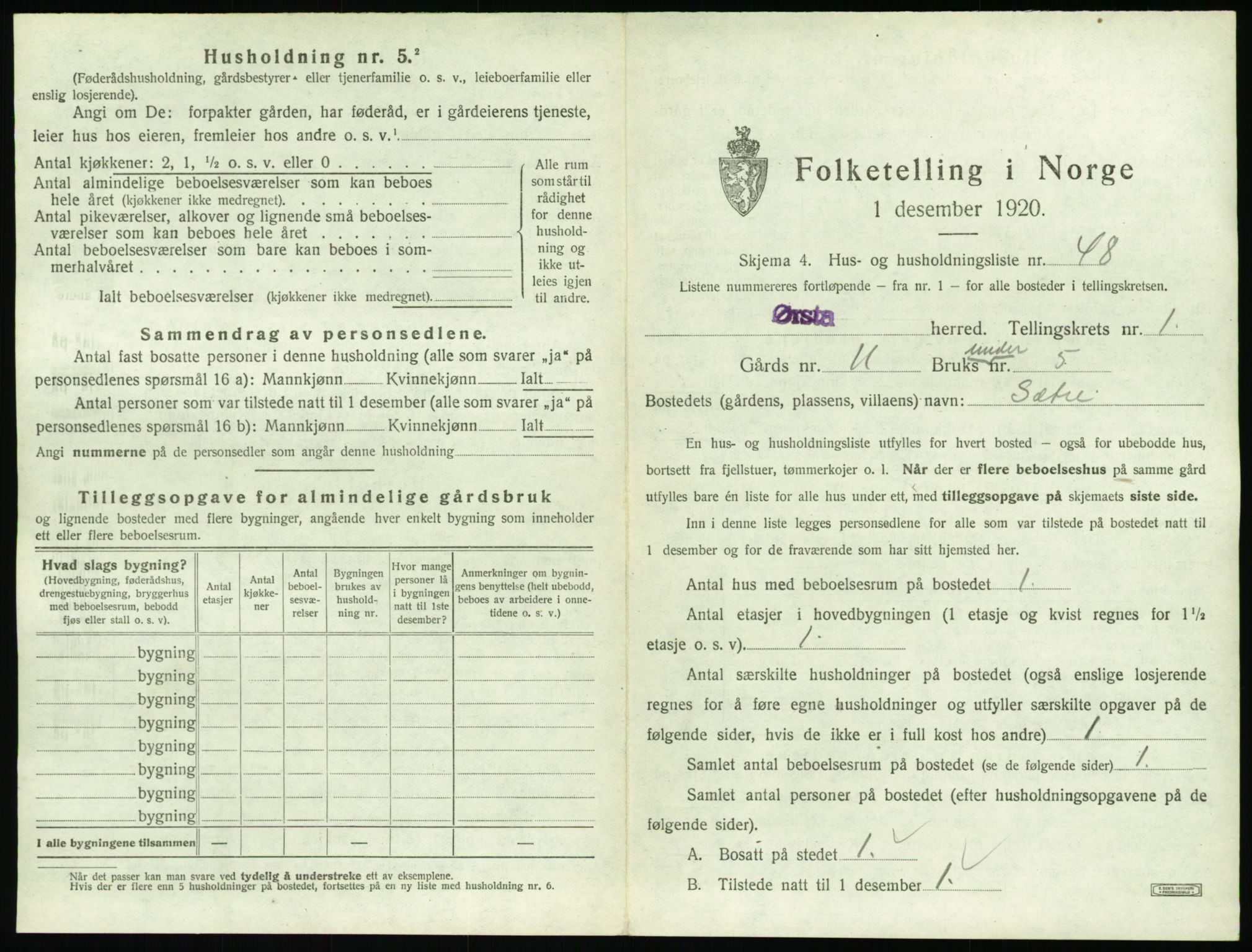 SAT, 1920 census for Ørsta, 1920, p. 134