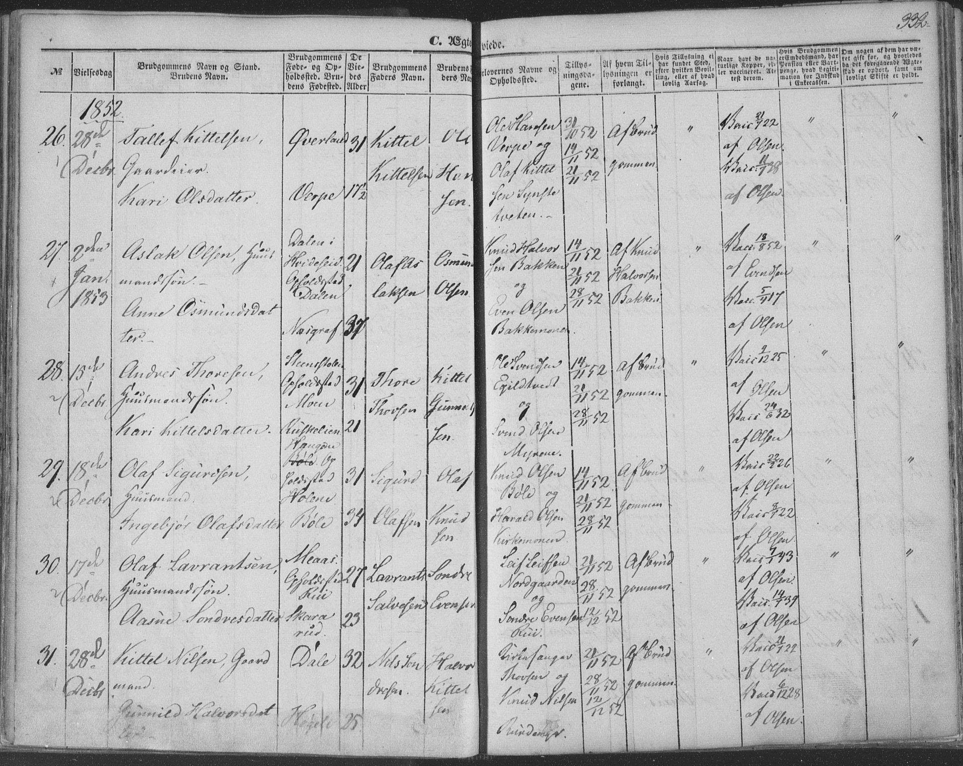 Seljord kirkebøker, SAKO/A-20/F/Fa/L012b: Parish register (official) no. I 12B, 1850-1865, p. 332