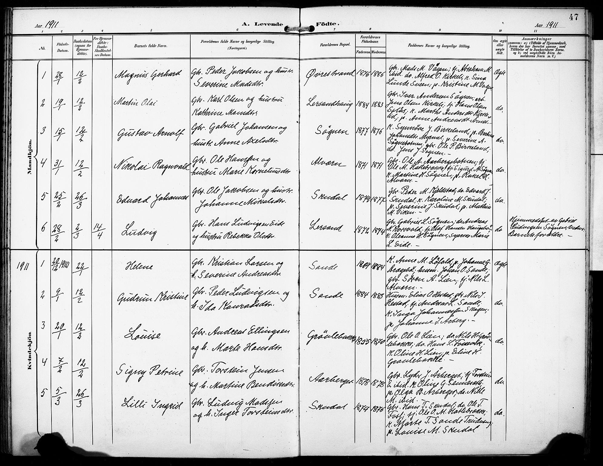 Gaular sokneprestembete, SAB/A-80001/H/Haa: Parish register (official) no. B 2, 1898-1911, p. 47