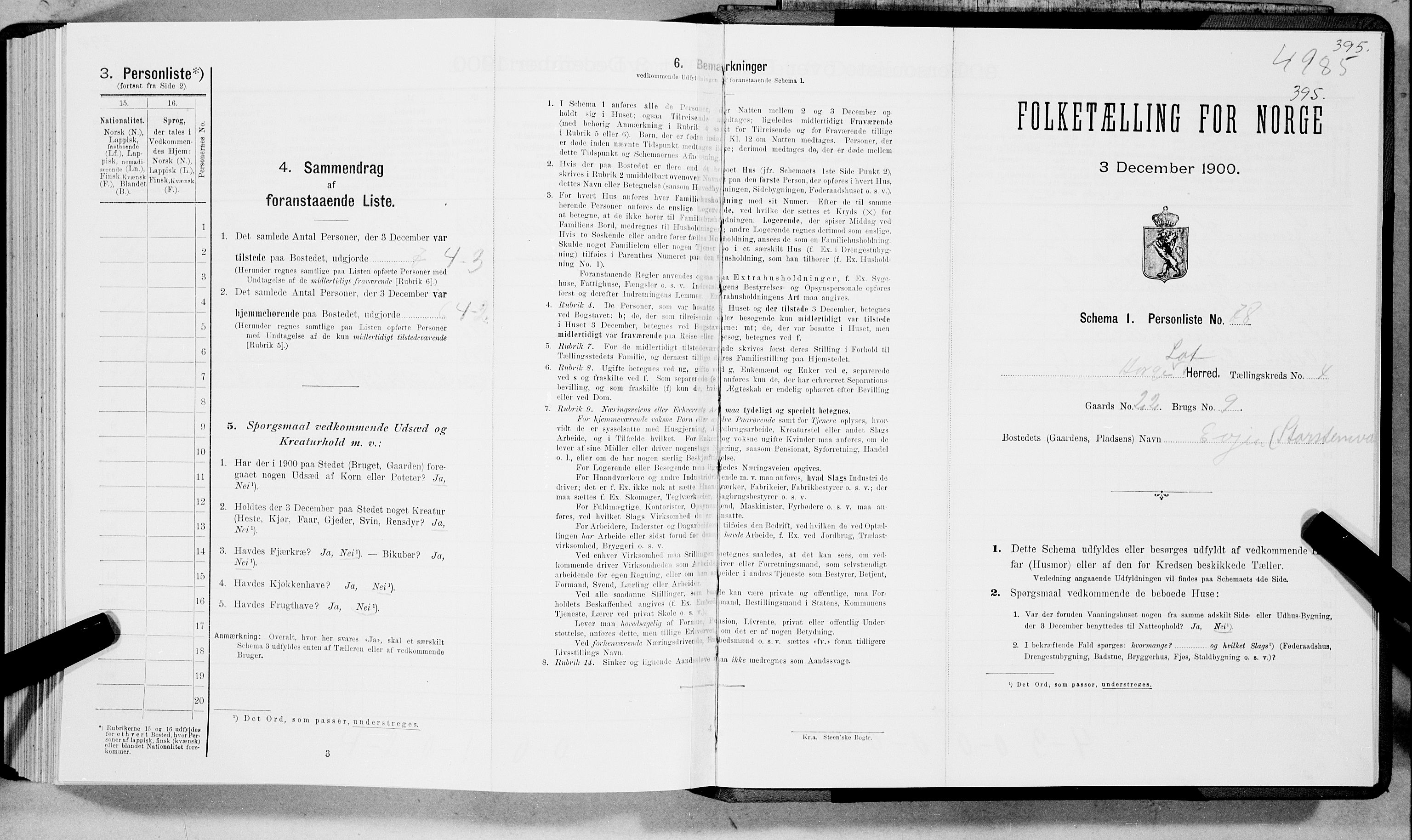 SAT, 1900 census for Borge, 1900, p. 424