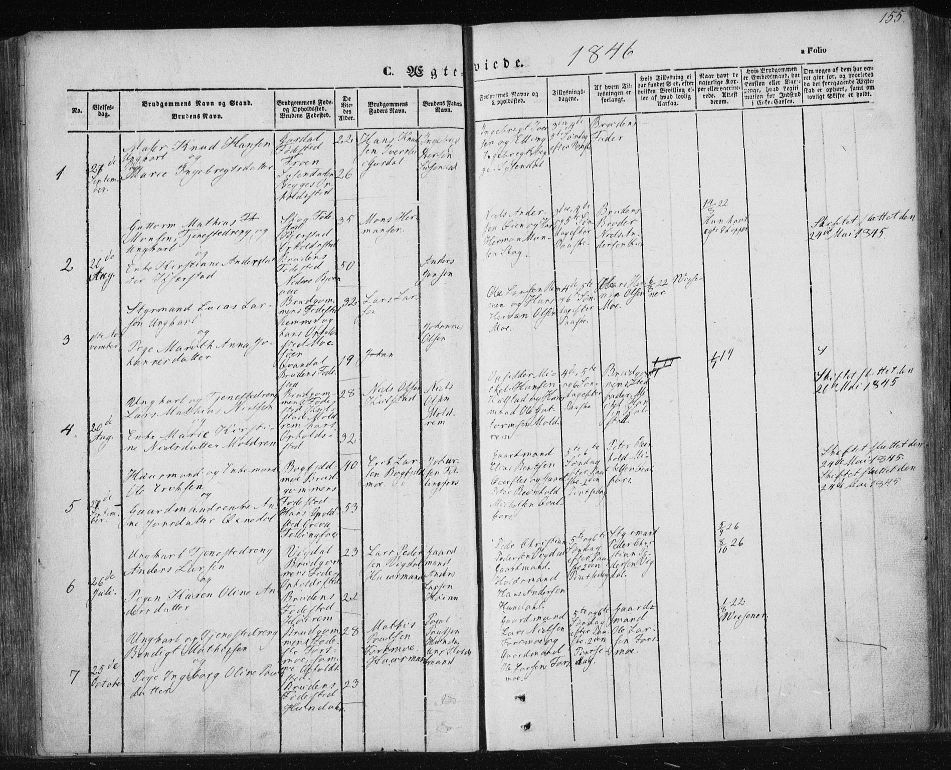 Ministerialprotokoller, klokkerbøker og fødselsregistre - Nordland, SAT/A-1459/820/L0291: Parish register (official) no. 820A12, 1846-1854, p. 155