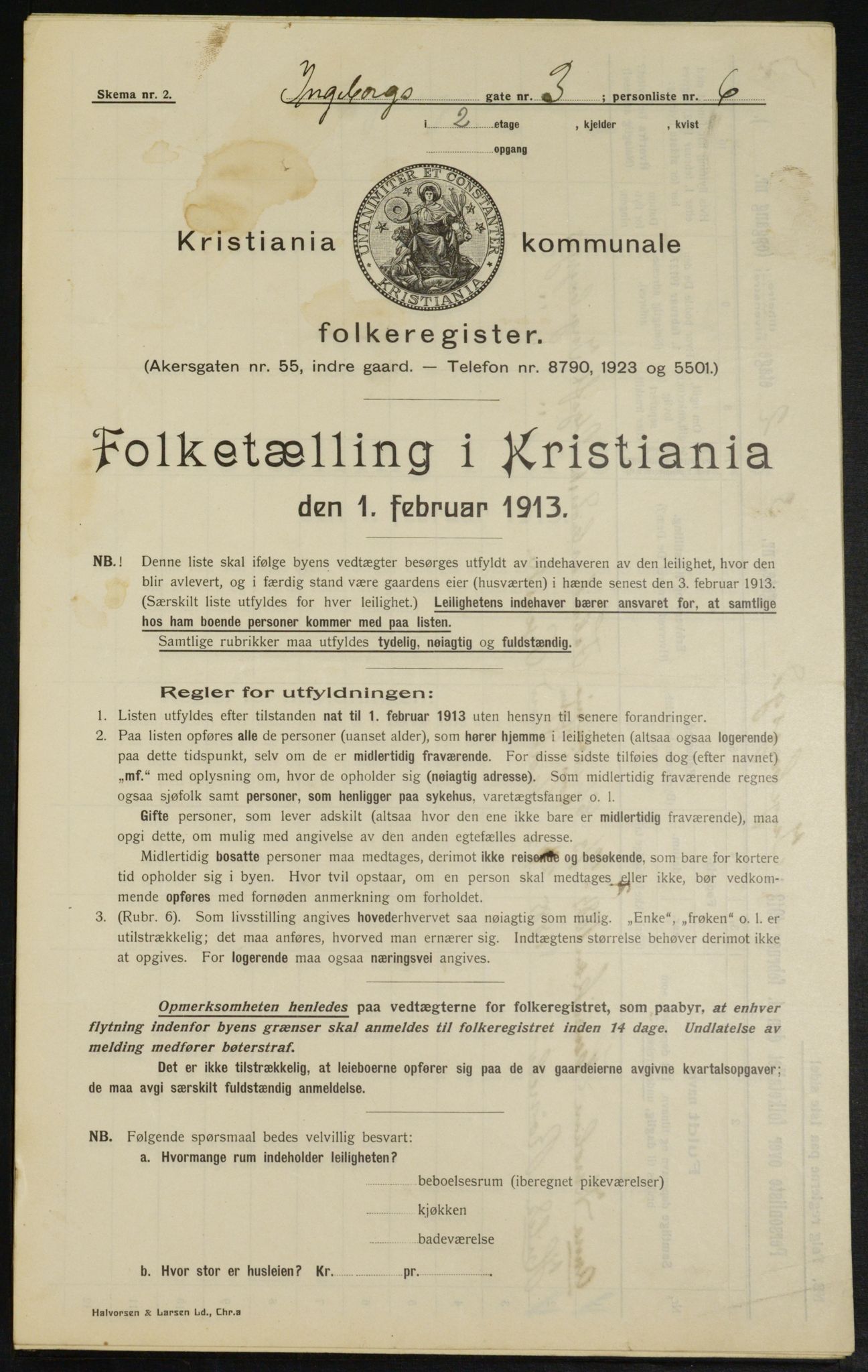 OBA, Municipal Census 1913 for Kristiania, 1913, p. 43549