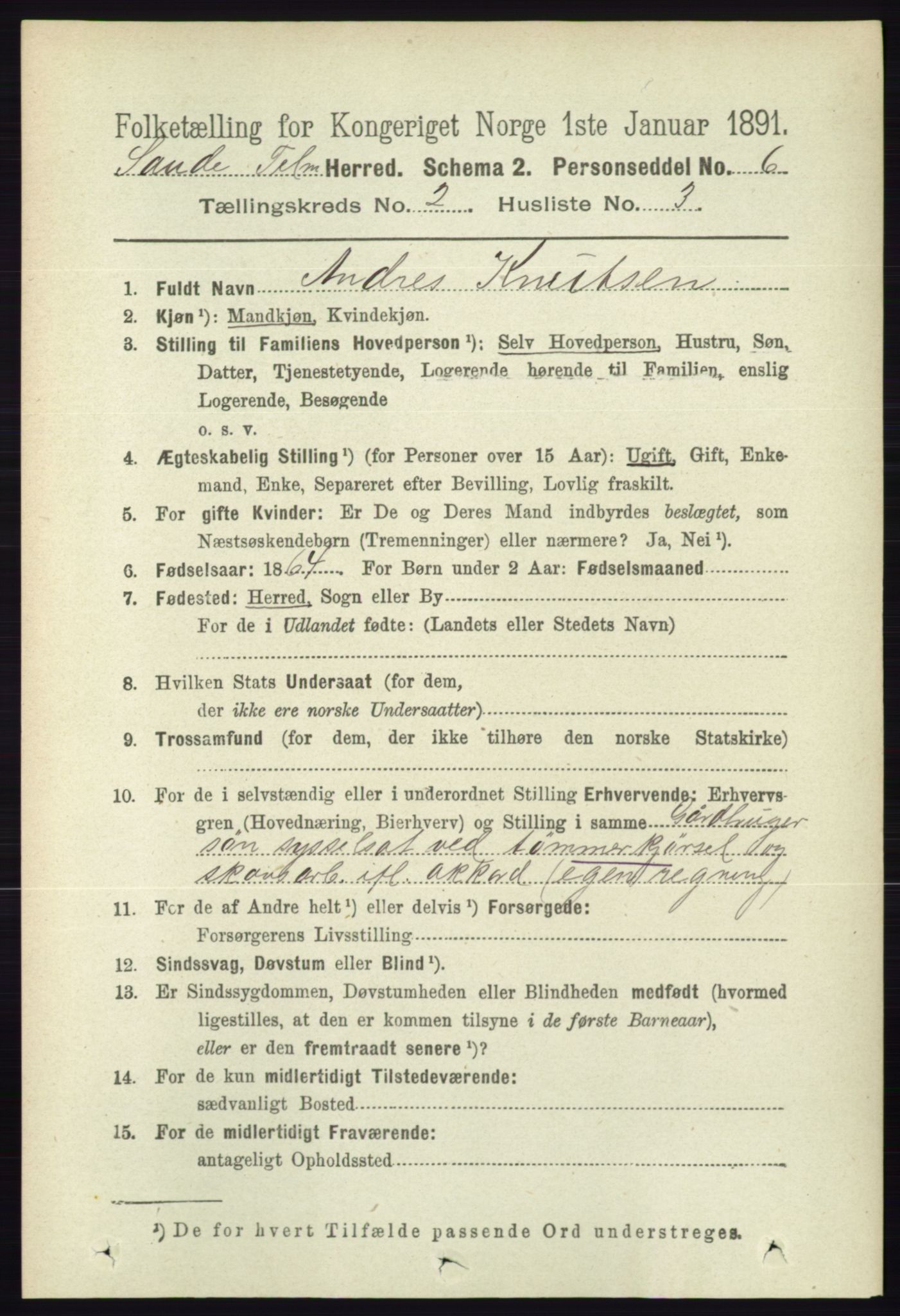 RA, 1891 census for 0822 Sauherad, 1891, p. 464