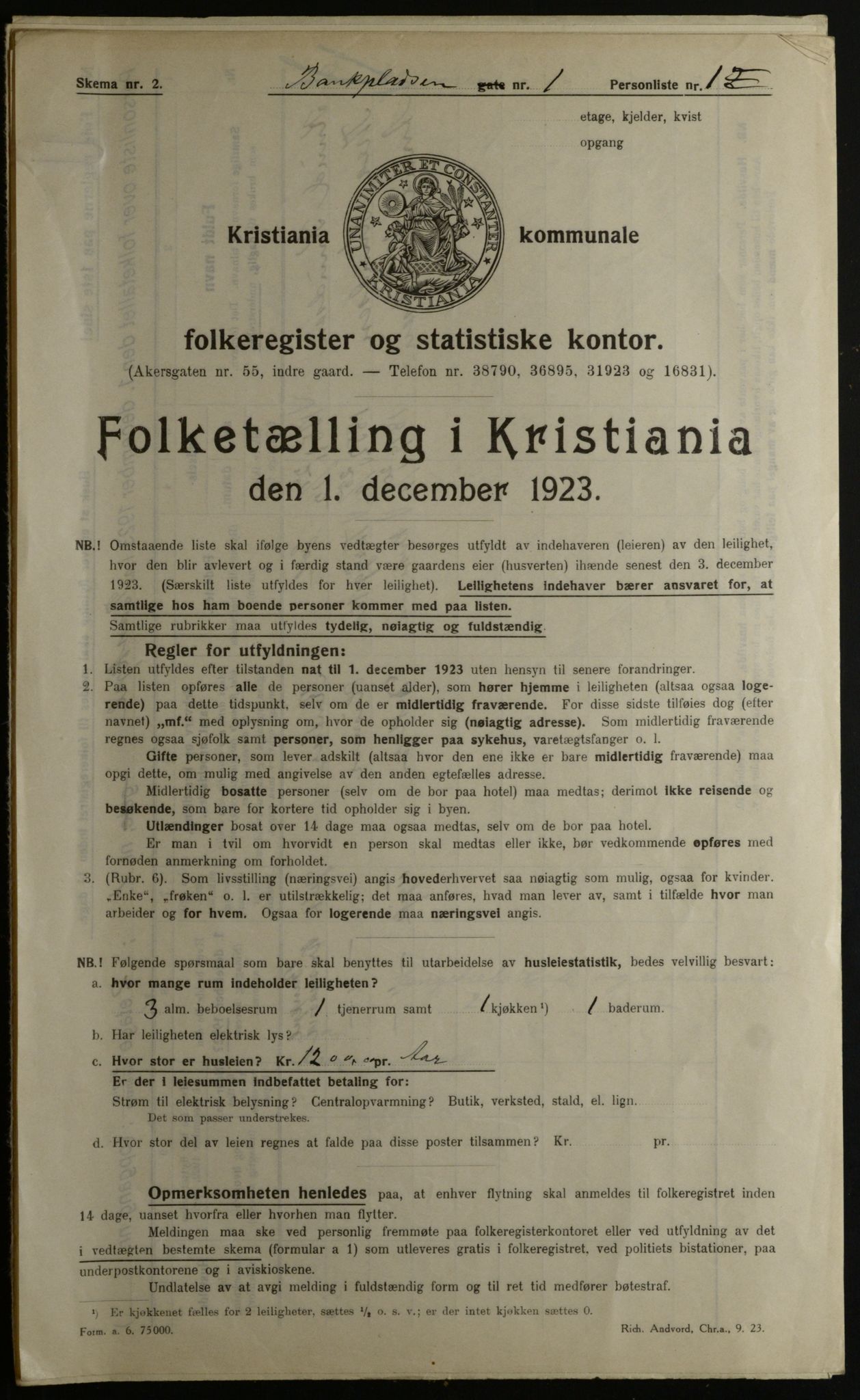 OBA, Municipal Census 1923 for Kristiania, 1923, p. 3954