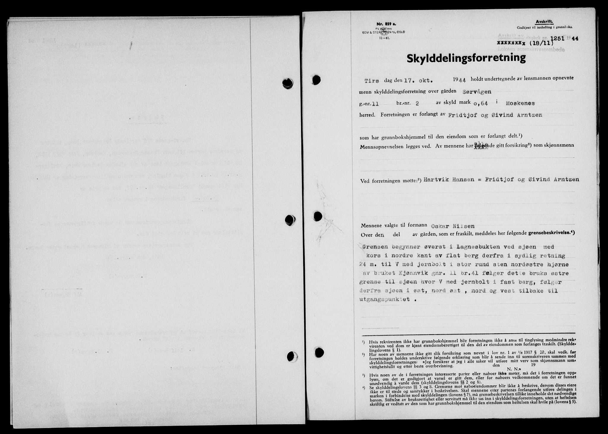 Lofoten sorenskriveri, SAT/A-0017/1/2/2C/L0012a: Mortgage book no. 12a, 1943-1944, Diary no: : 1251/1944