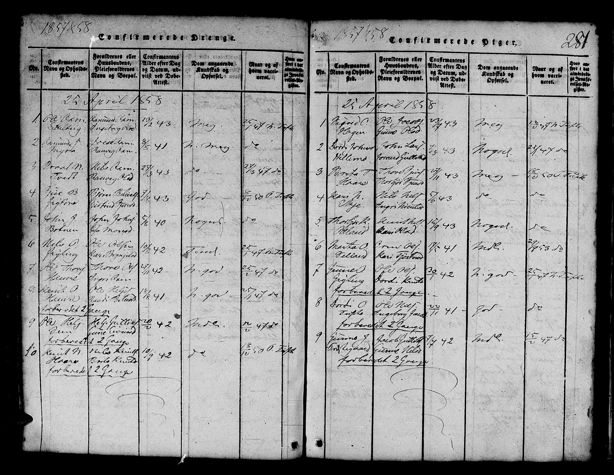 Røldal sokneprestembete, SAB/A-100247: Parish register (copy) no. A 1, 1817-1860, p. 281