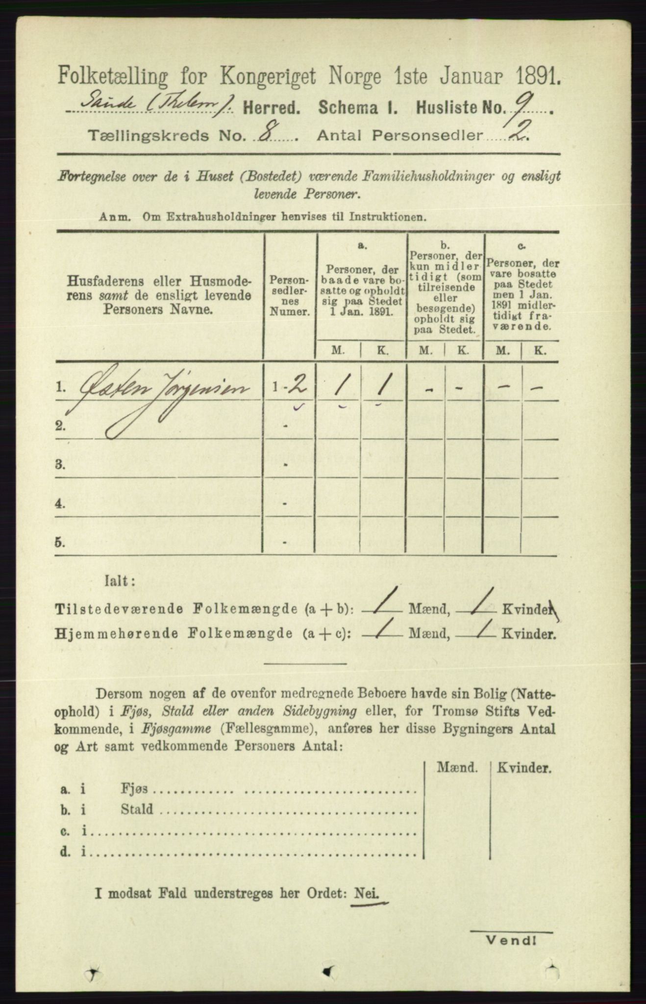 RA, 1891 census for 0822 Sauherad, 1891, p. 2260