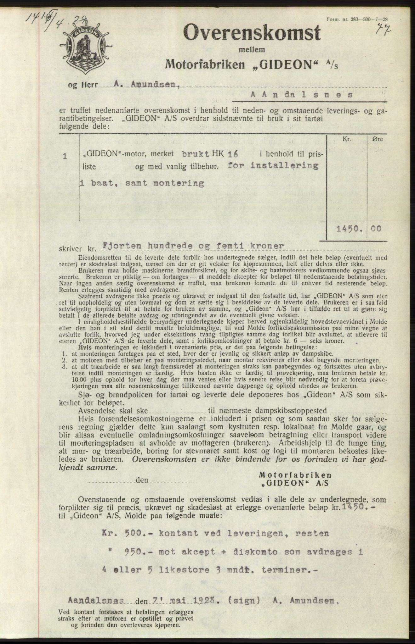 Romsdal sorenskriveri, AV/SAT-A-4149/1/2/2C/L0056: Mortgage book no. 50, 1929-1929, Deed date: 15.04.1929