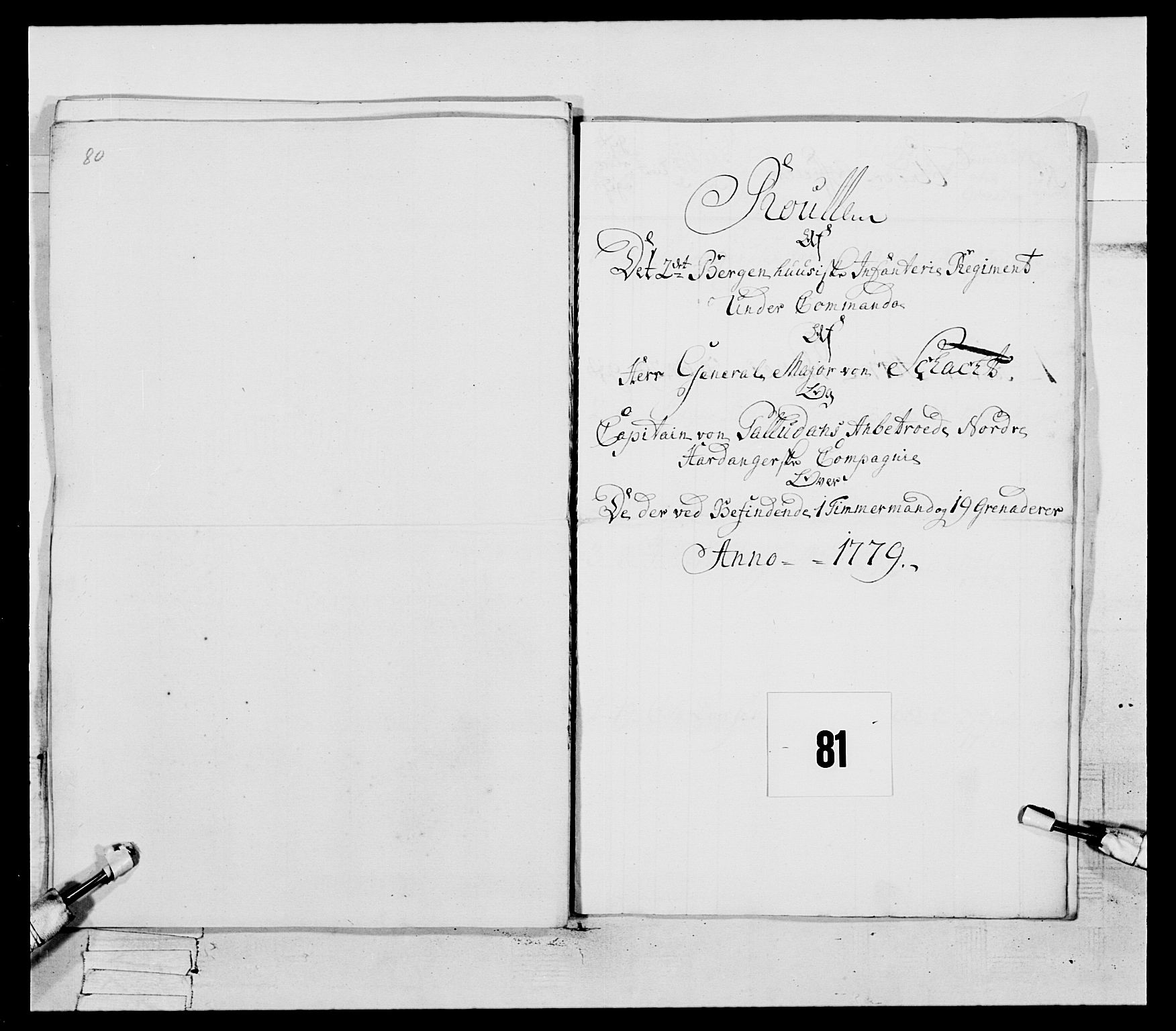 Generalitets- og kommissariatskollegiet, Det kongelige norske kommissariatskollegium, AV/RA-EA-5420/E/Eh/L0094: 2. Bergenhusiske nasjonale infanteriregiment, 1776-1779, p. 300