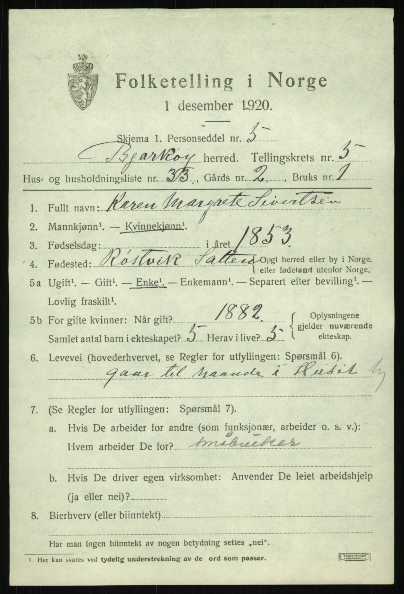 SATØ, 1920 census for Bjarkøy, 1920, p. 2667