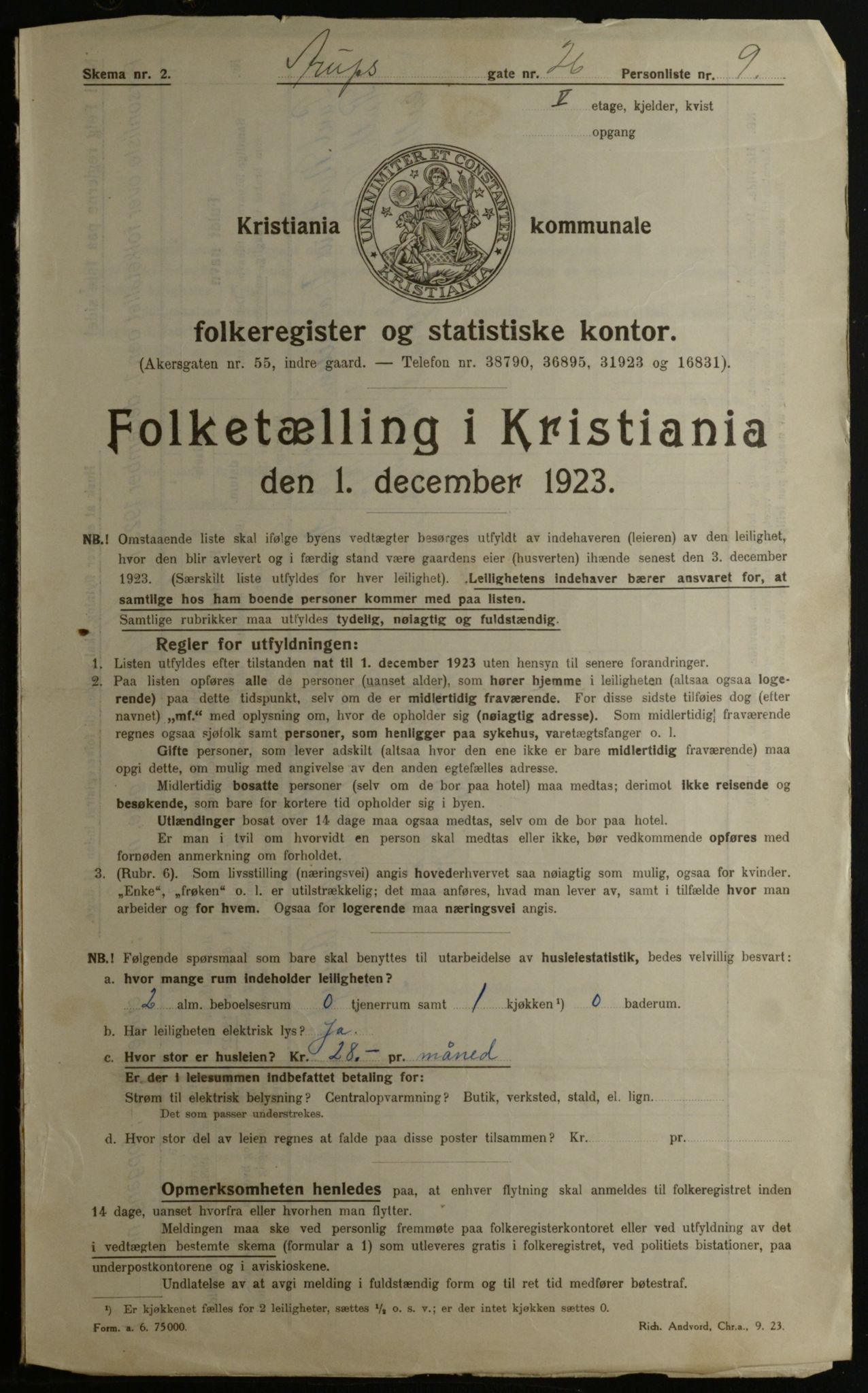 OBA, Municipal Census 1923 for Kristiania, 1923, p. 3144