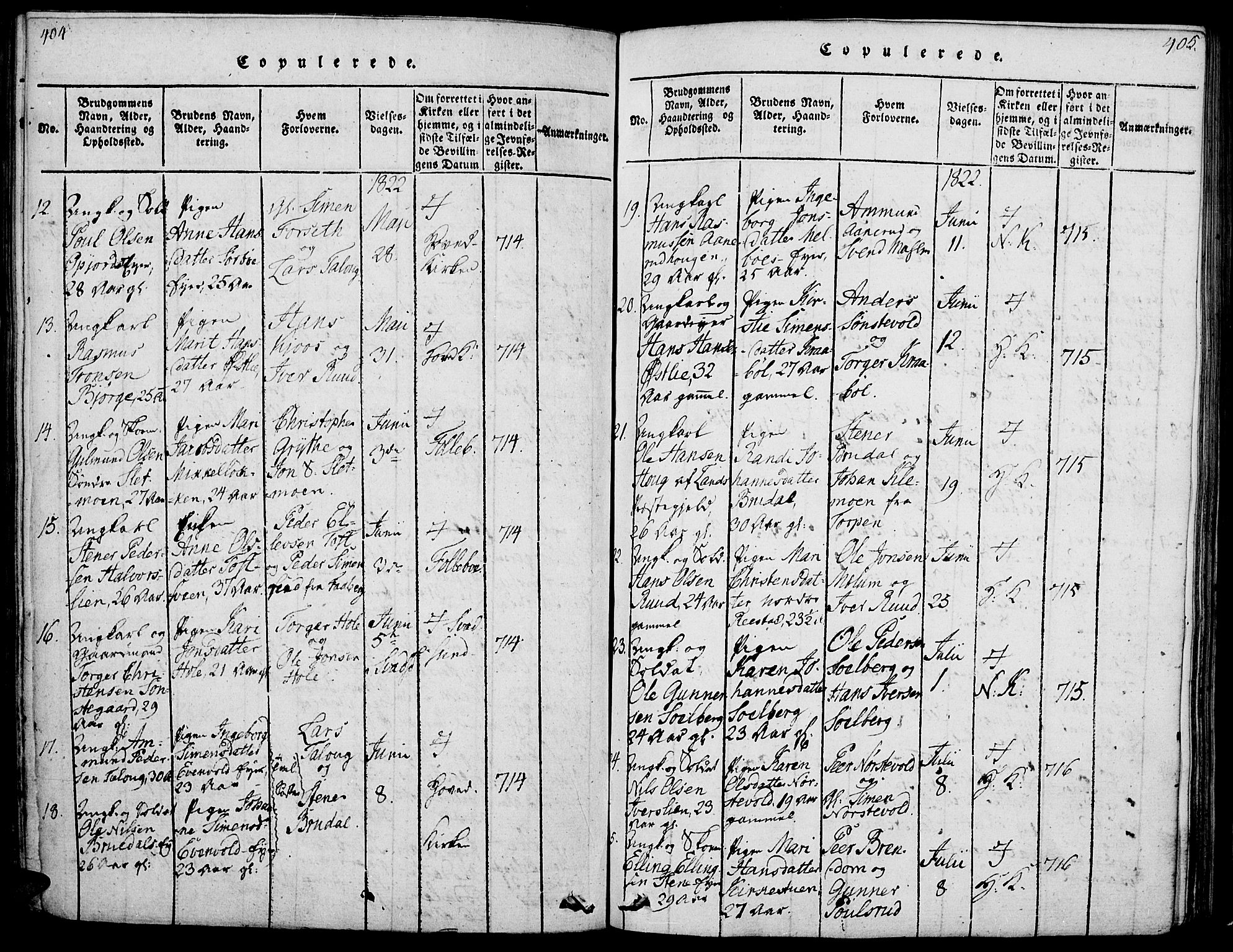 Gausdal prestekontor, SAH/PREST-090/H/Ha/Haa/L0005: Parish register (official) no. 5, 1817-1829, p. 404-405