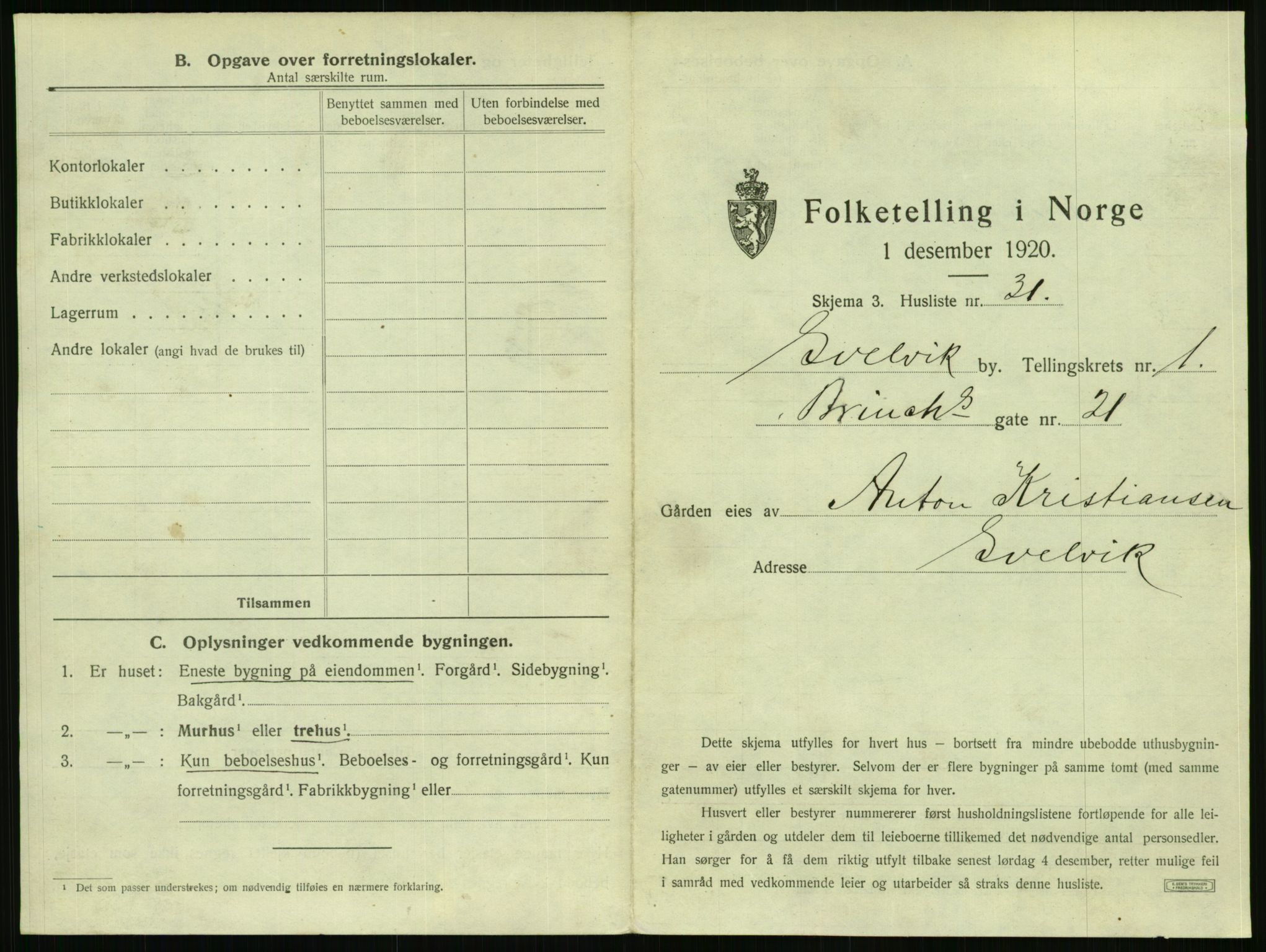 SAKO, 1920 census for Svelvik, 1920, p. 77