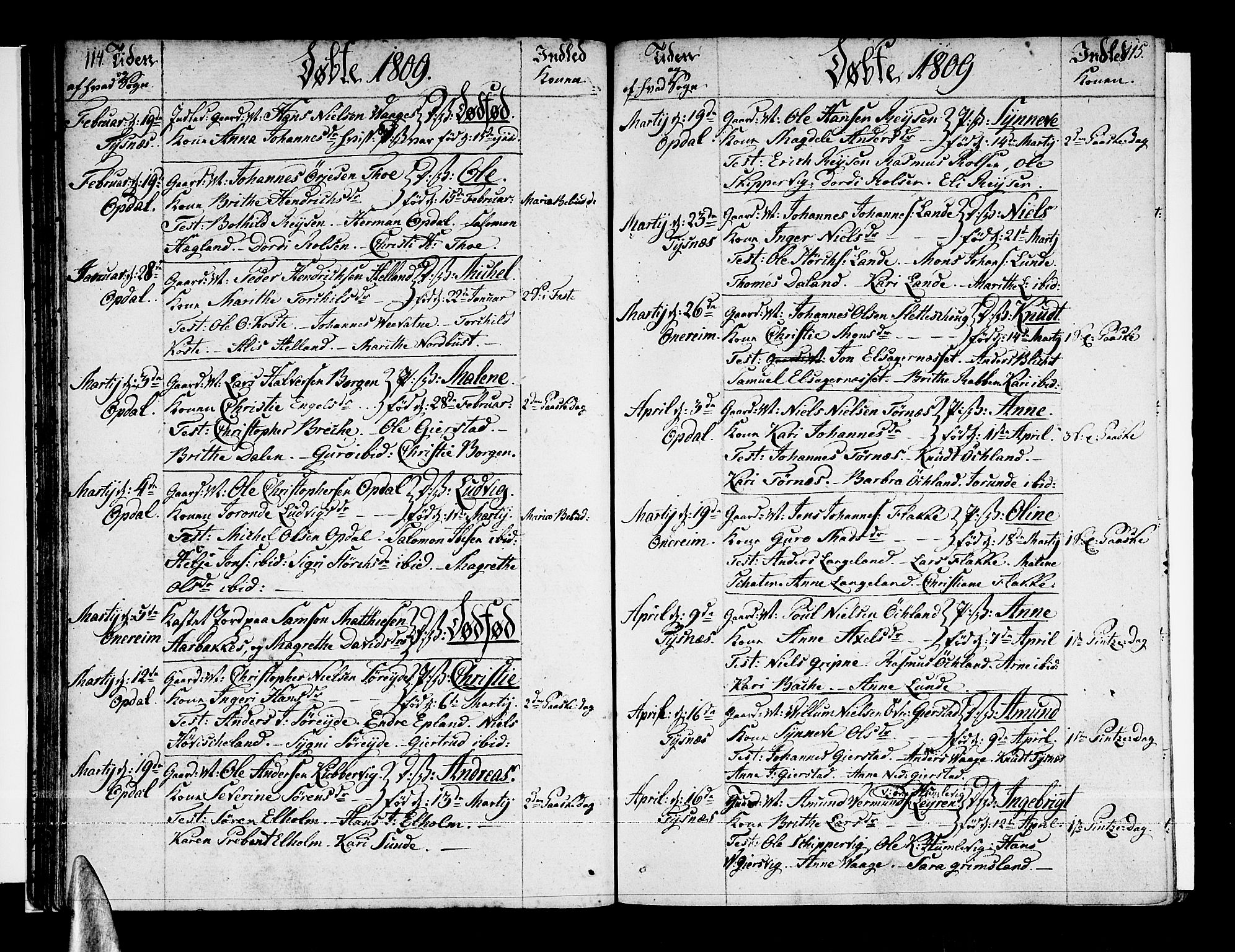 Tysnes sokneprestembete, SAB/A-78601/H/Haa: Parish register (official) no. A 6, 1804-1816, p. 114-115