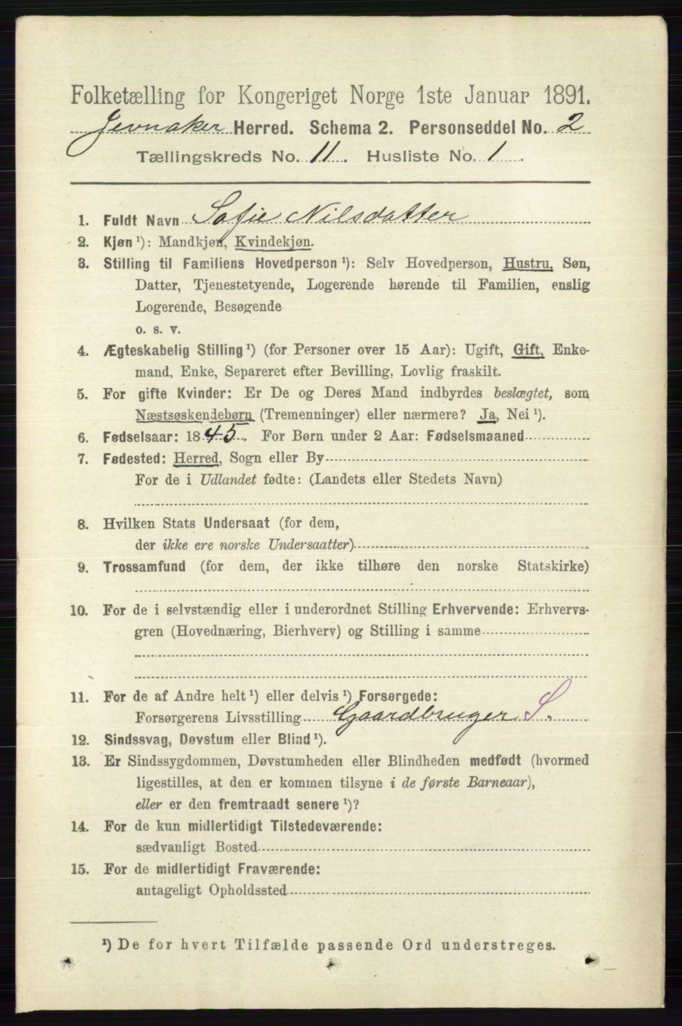 RA, 1891 census for 0532 Jevnaker, 1891, p. 6903