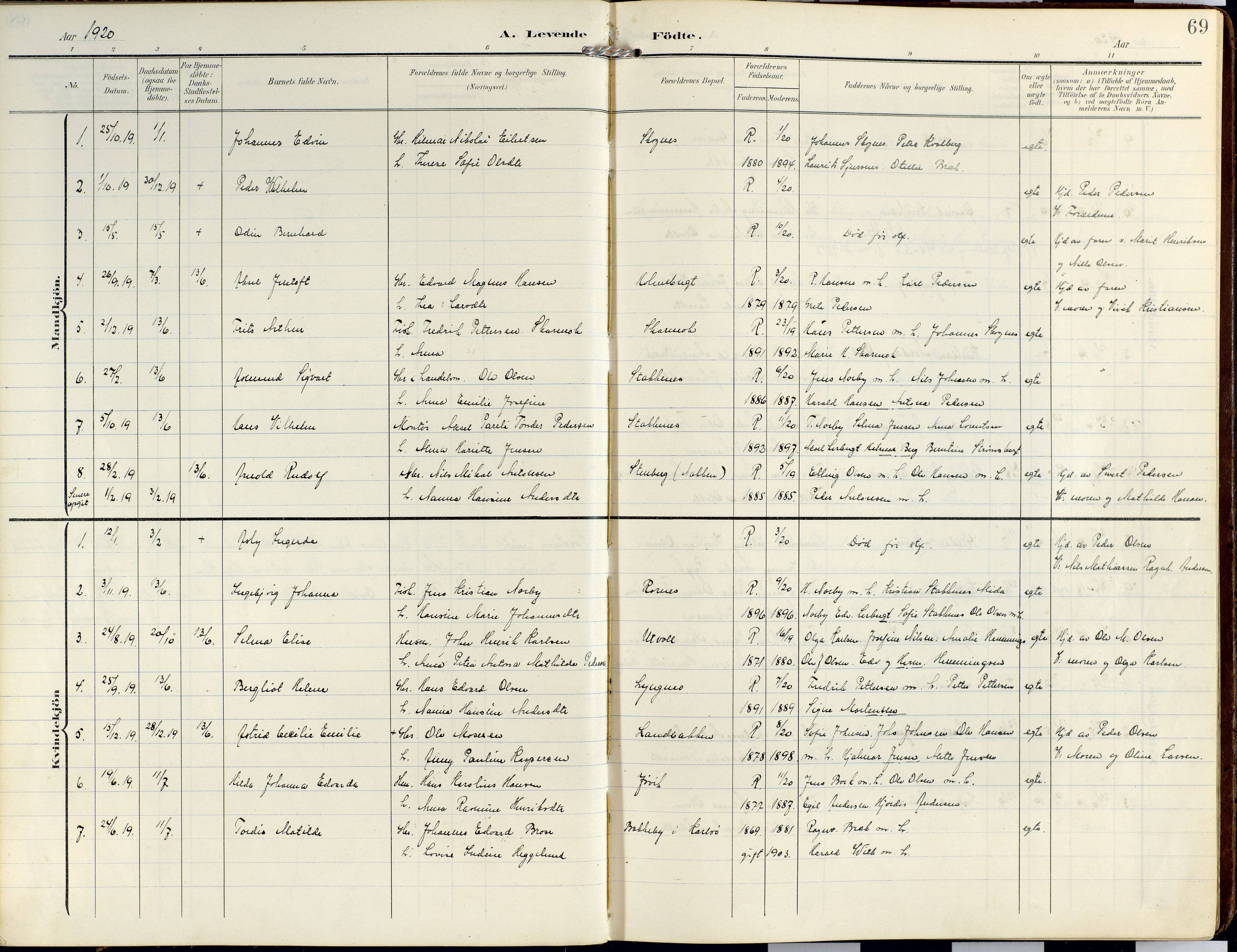 Lyngen sokneprestembete, AV/SATØ-S-1289/H/He/Hea/L0014kirke: Parish register (official) no. 14, 1905-1920, p. 69