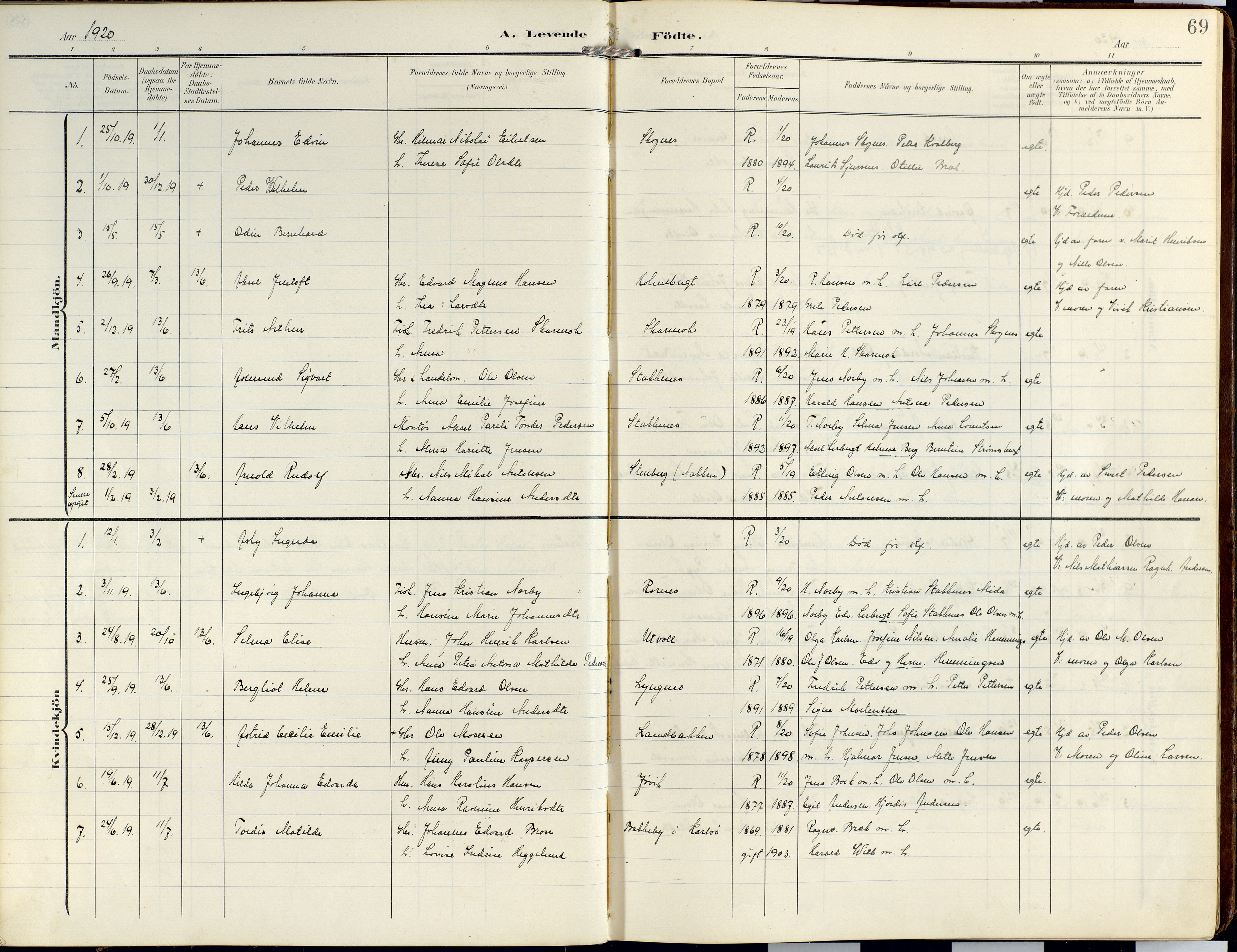 Lyngen sokneprestembete, SATØ/S-1289/H/He/Hea/L0014kirke: Parish register (official) no. 14, 1905-1920, p. 69