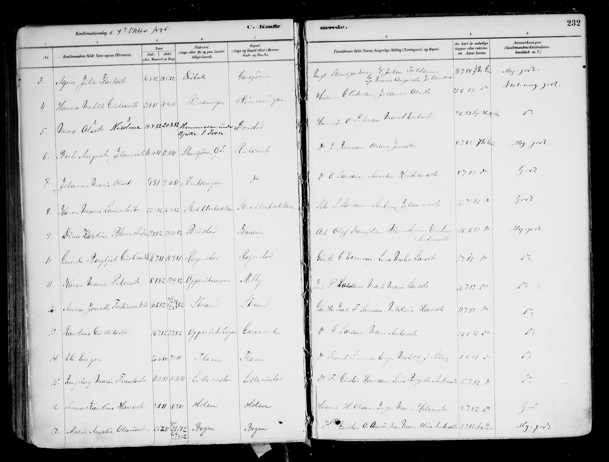 Hurdal prestekontor Kirkebøker, AV/SAO-A-10889/F/Fa/L0007: Parish register (official) no. I 7, 1878-1906, p. 232