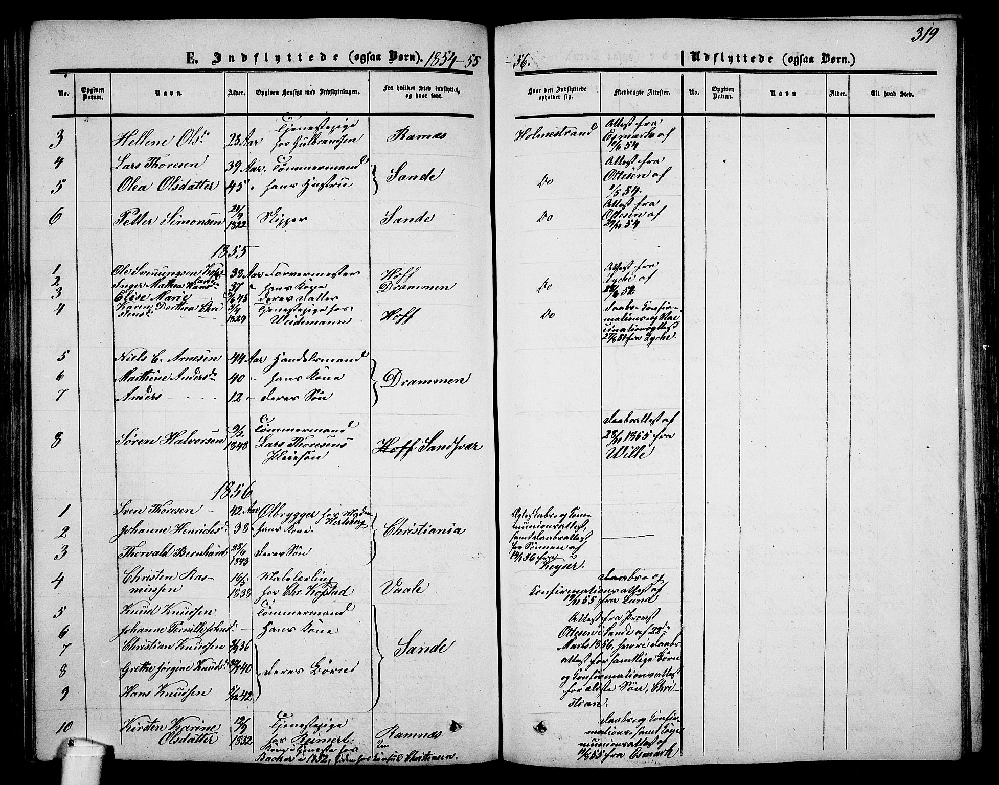 Holmestrand kirkebøker, AV/SAKO-A-346/G/Ga/L0003: Parish register (copy) no. 3, 1849-1874, p. 319