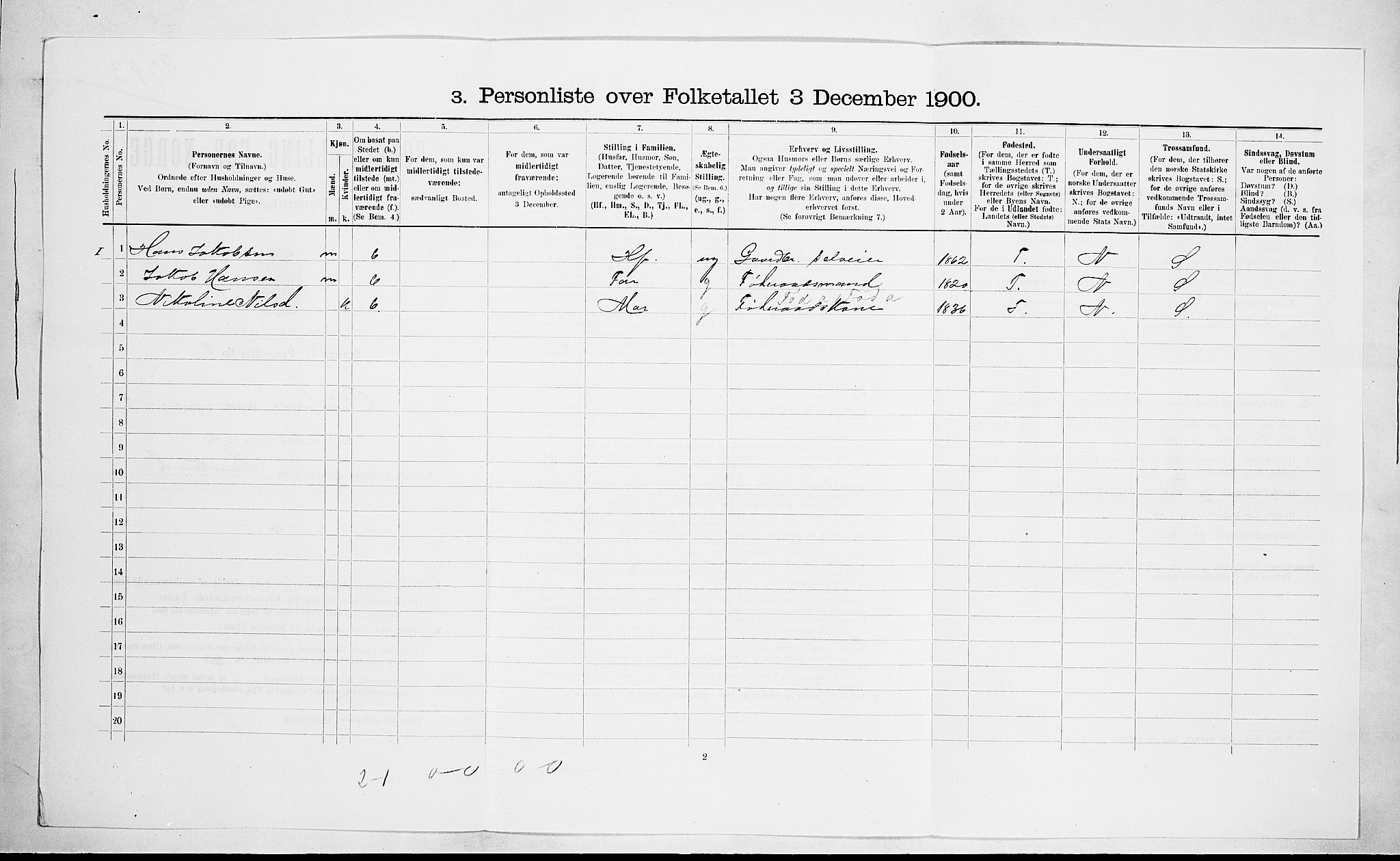 RA, 1900 census for Brunlanes, 1900, p. 1085