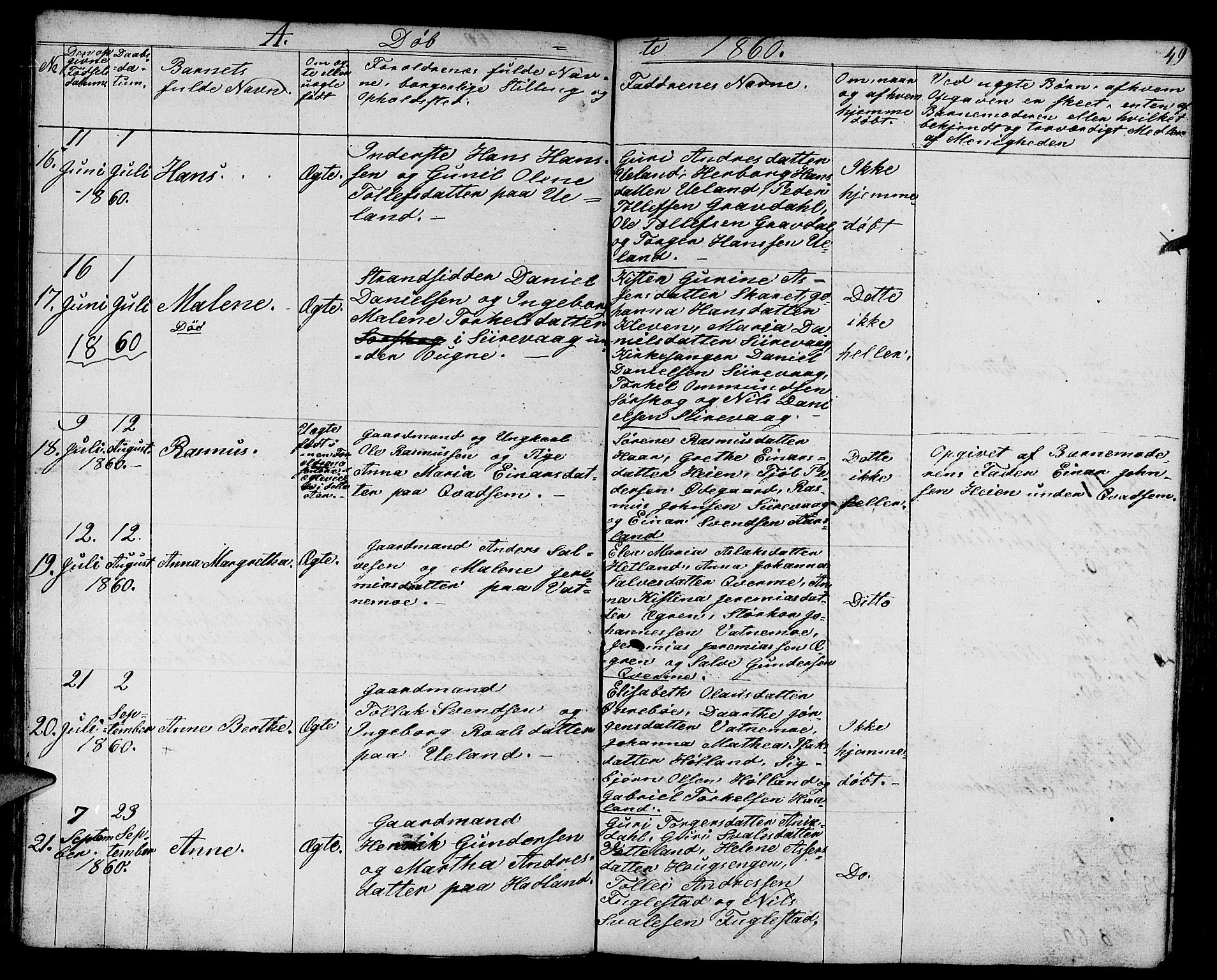 Eigersund sokneprestkontor, AV/SAST-A-101807/S09/L0003: Parish register (copy) no. B 3, 1846-1875, p. 49