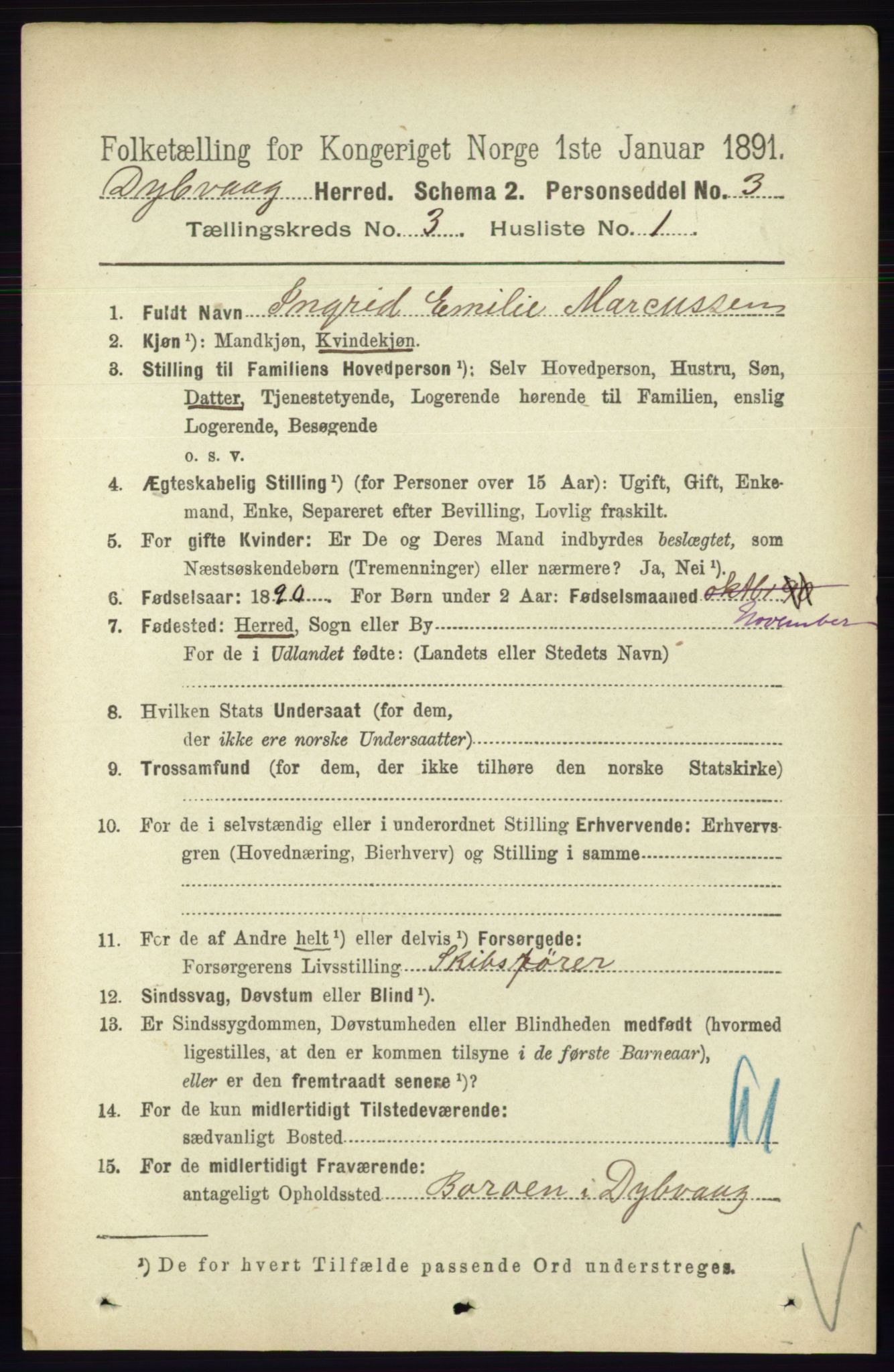 RA, 1891 census for 0915 Dypvåg, 1891, p. 793