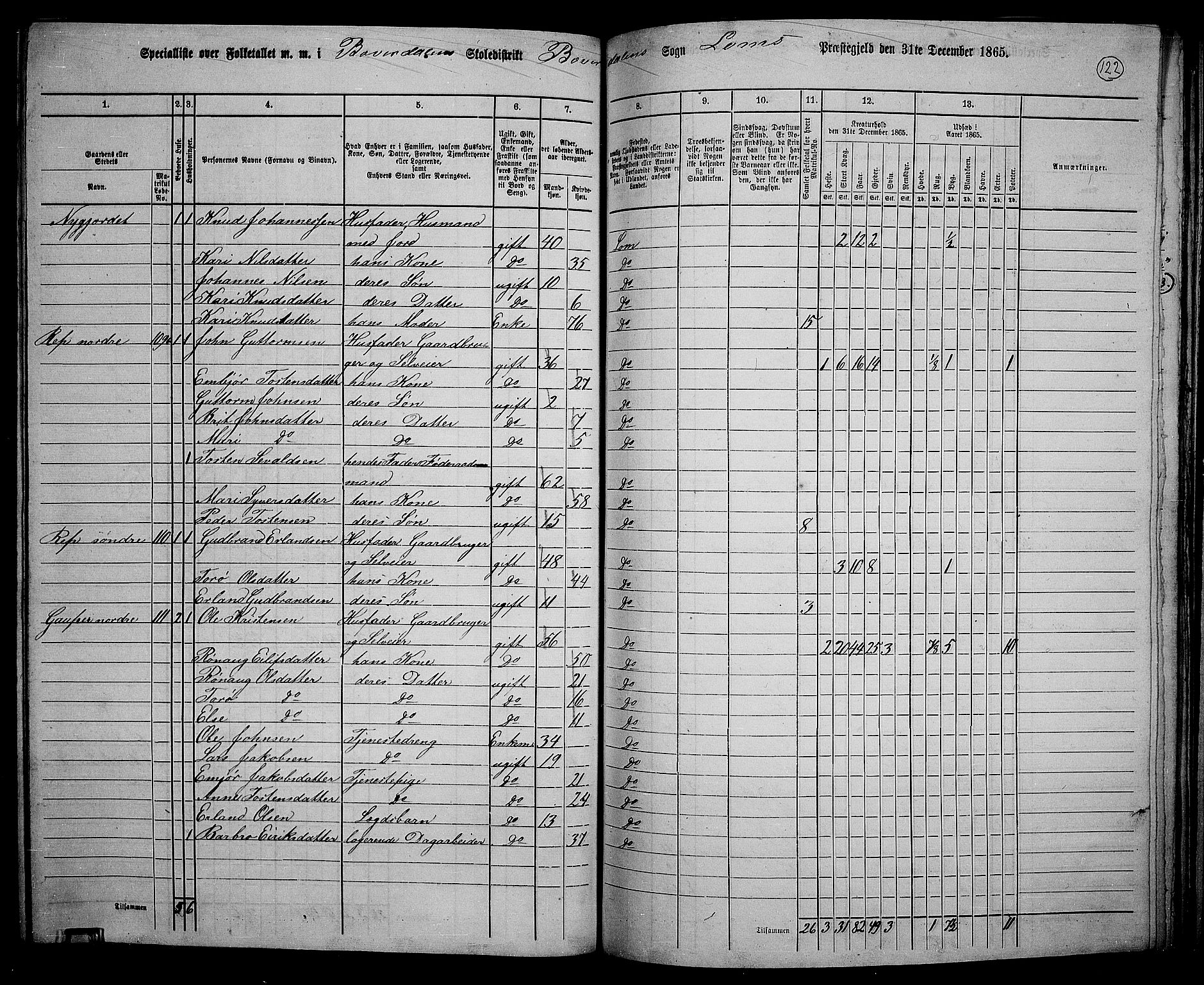 RA, 1865 census for Lom, 1865, p. 114