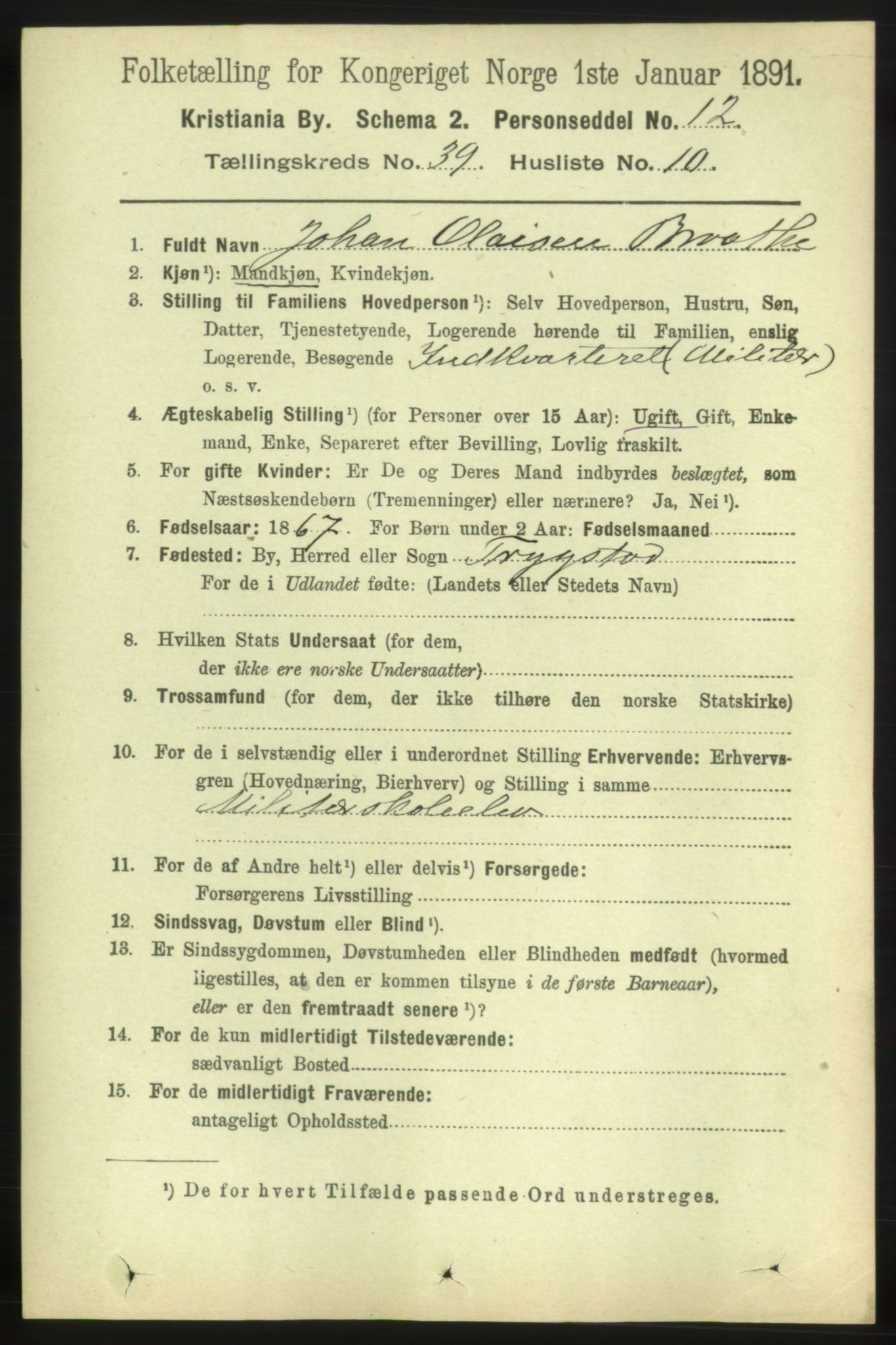 RA, 1891 census for 0301 Kristiania, 1891, p. 22167