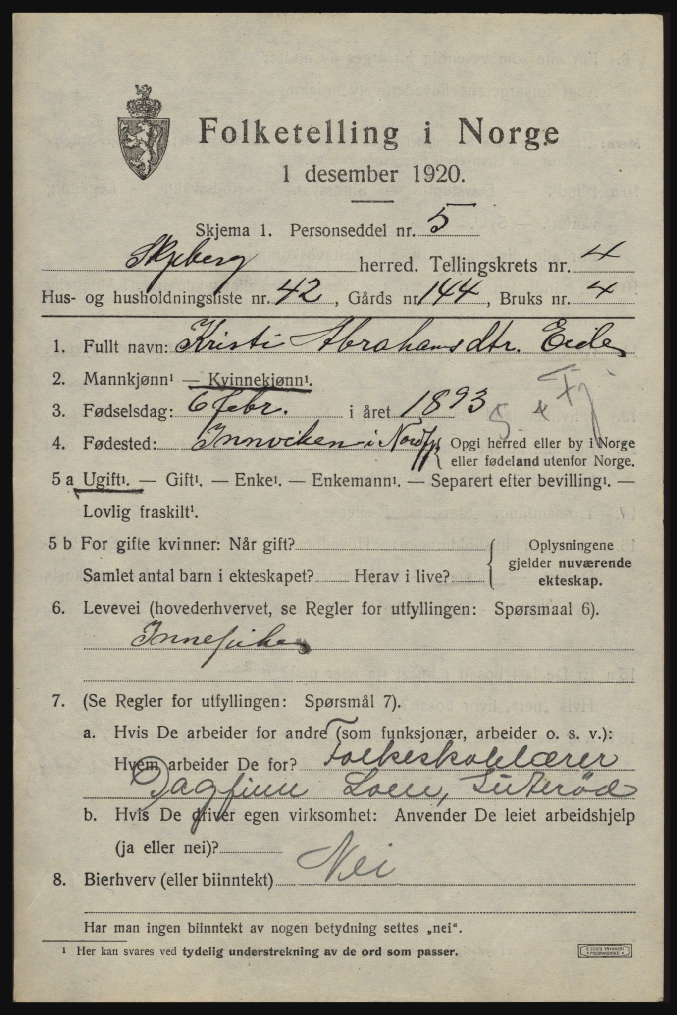 SAO, 1920 census for Skjeberg, 1920, p. 5499