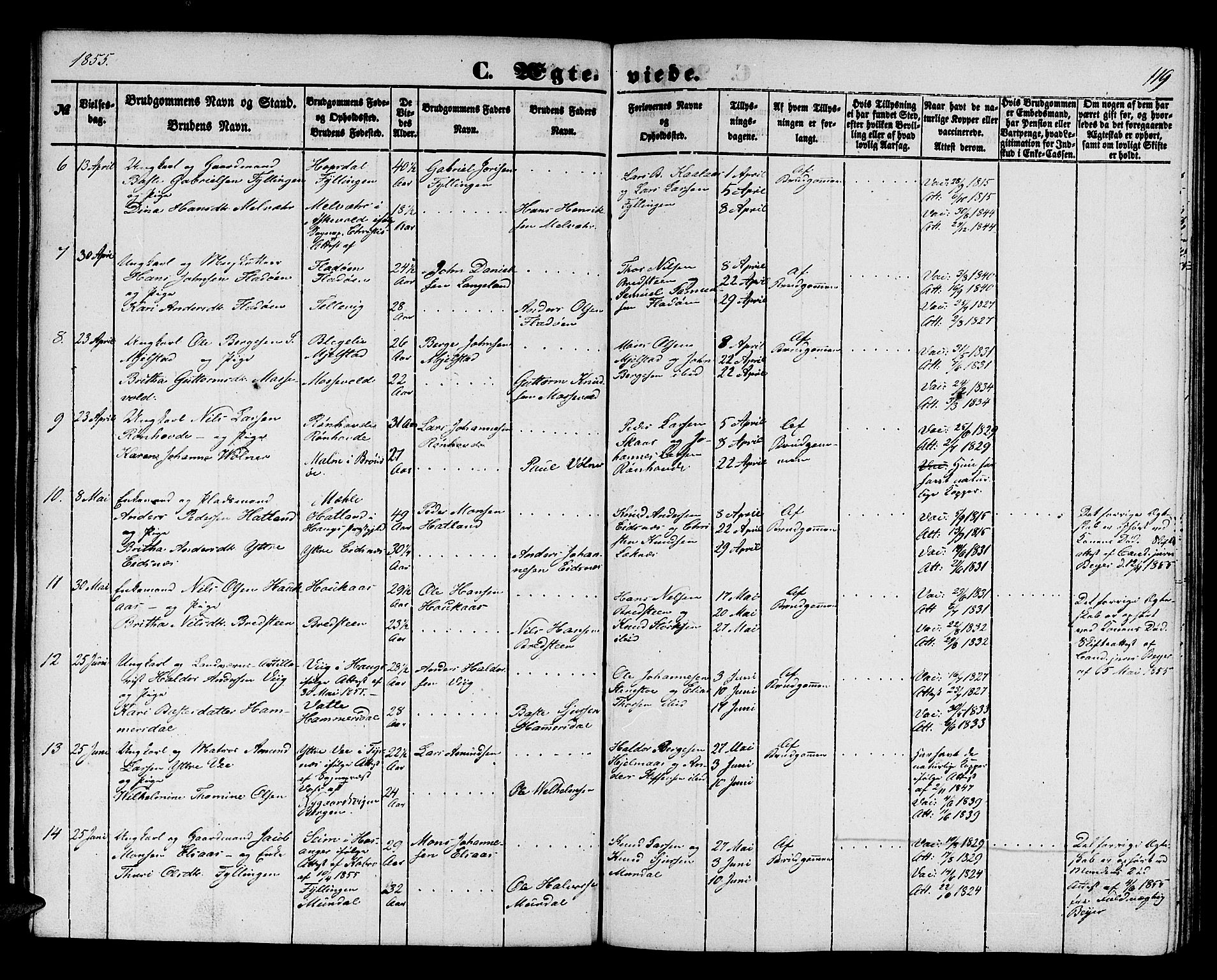 Hamre sokneprestembete, AV/SAB-A-75501/H/Ha/Hab: Parish register (copy) no. B 1, 1852-1863, p. 119