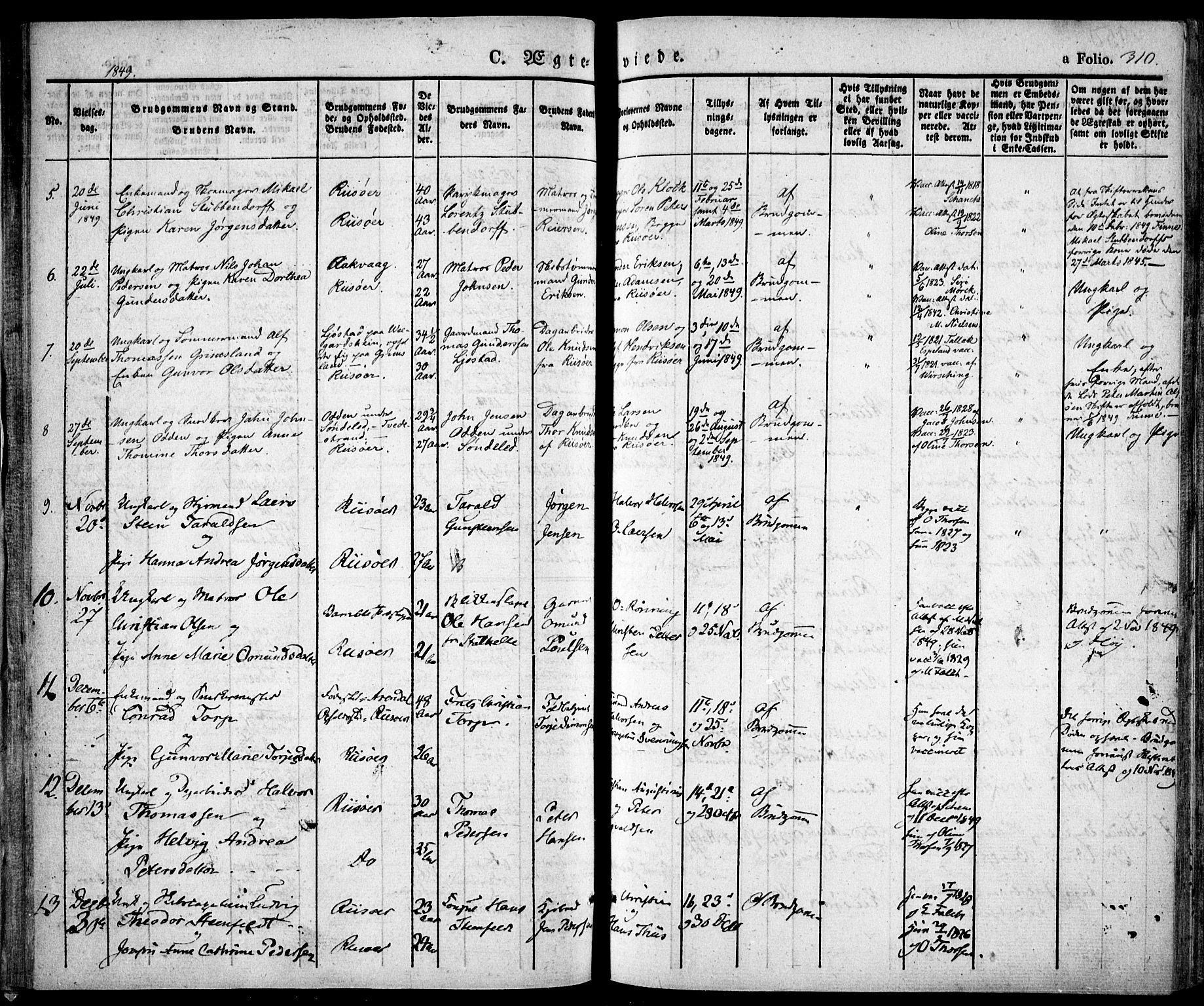 Risør sokneprestkontor, AV/SAK-1111-0035/F/Fa/L0003: Parish register (official) no. A 3, 1838-1864, p. 310