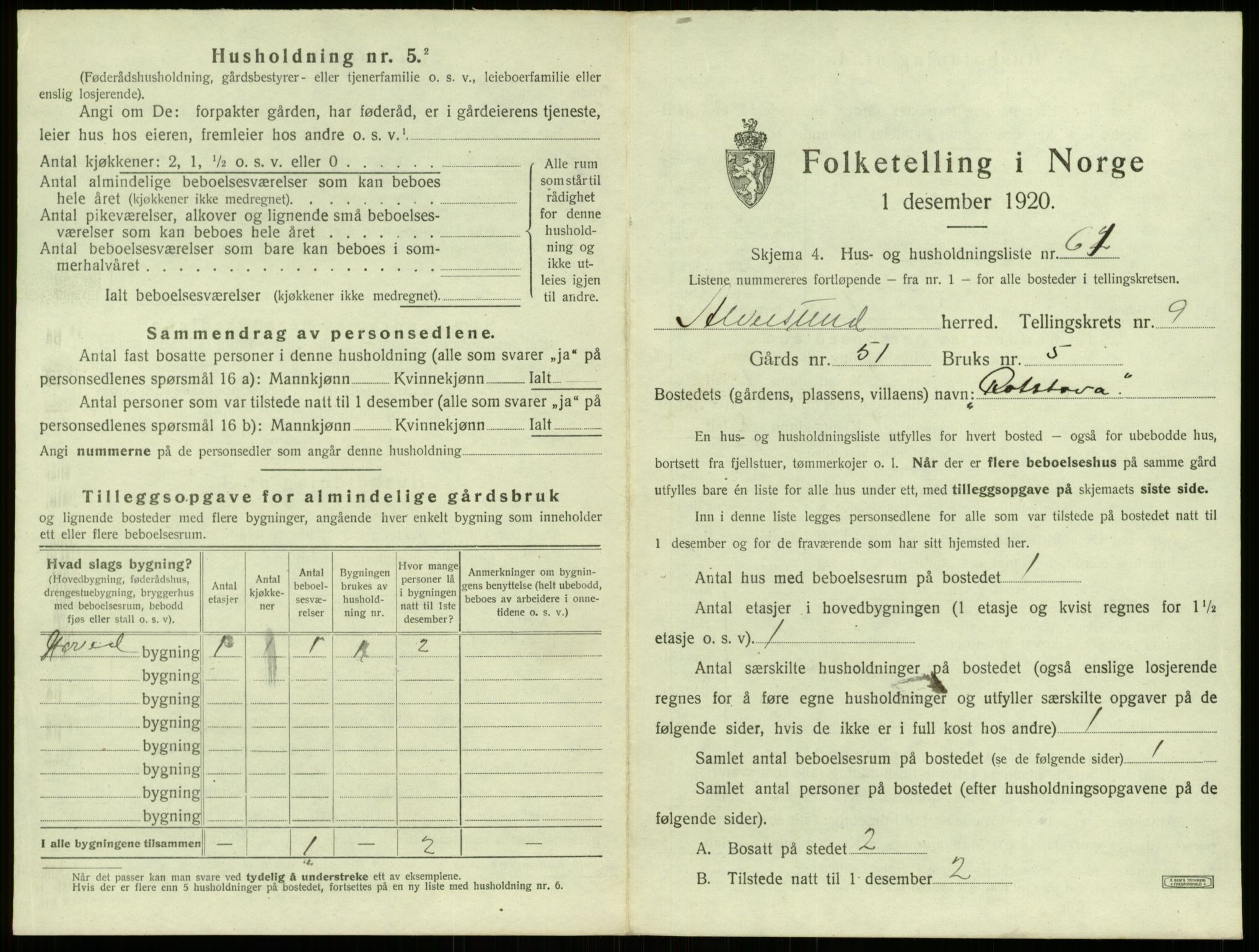 SAB, 1920 census for Alversund, 1920, p. 790