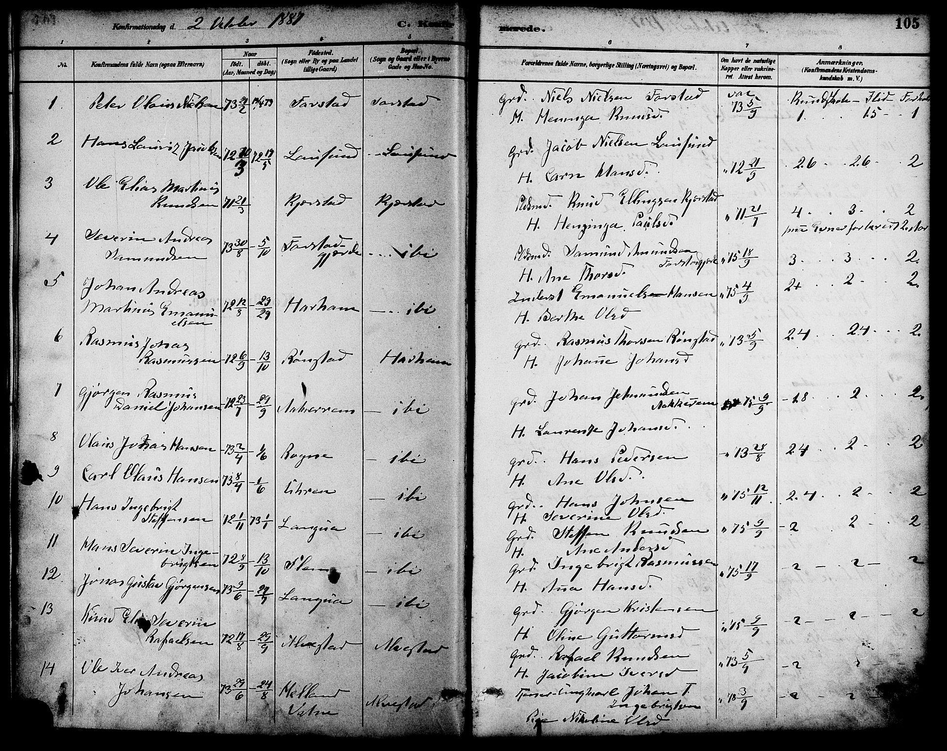 Ministerialprotokoller, klokkerbøker og fødselsregistre - Møre og Romsdal, AV/SAT-A-1454/536/L0501: Parish register (official) no. 536A10, 1884-1896, p. 105