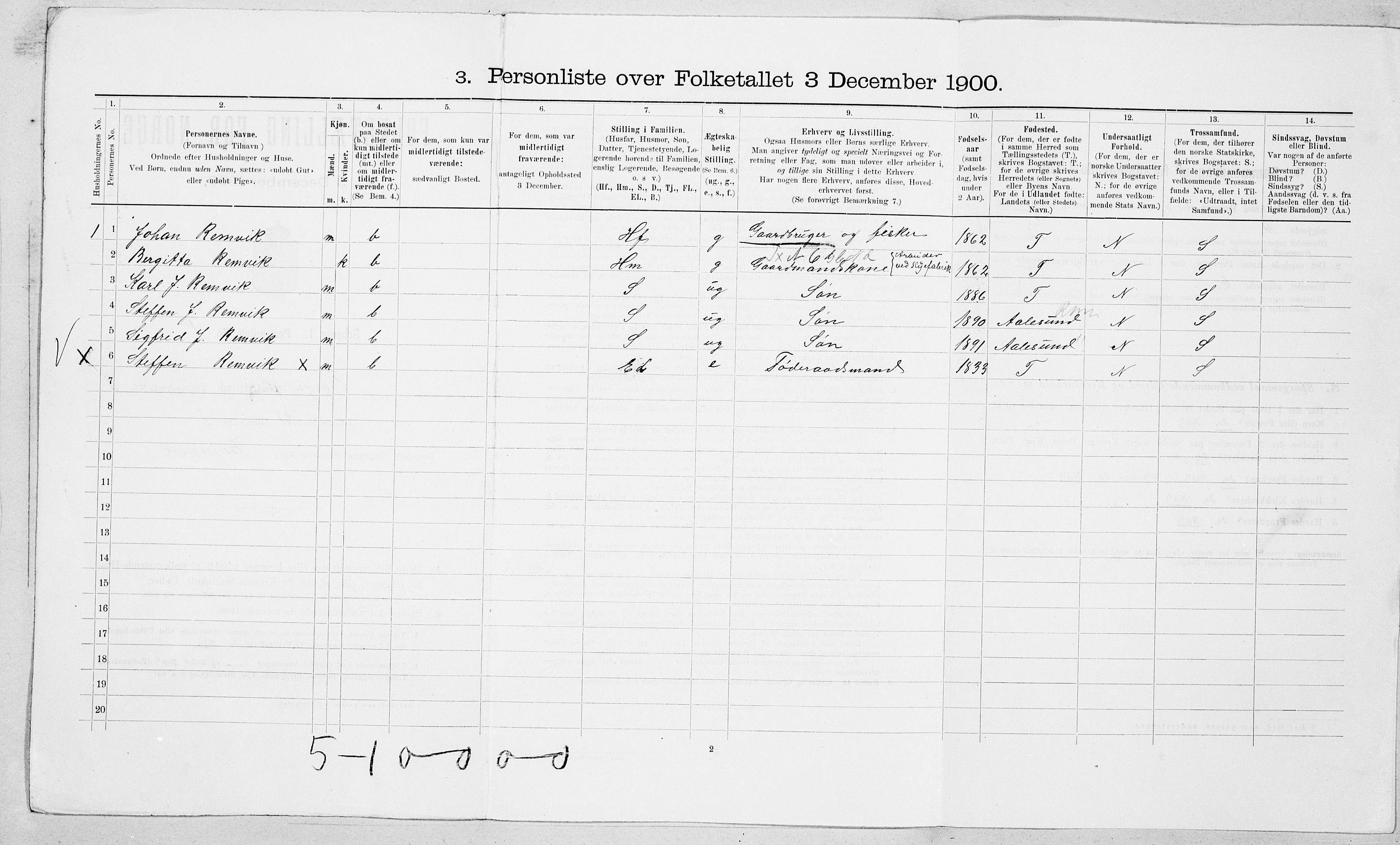 SAT, 1900 census for Borgund, 1900, p. 319