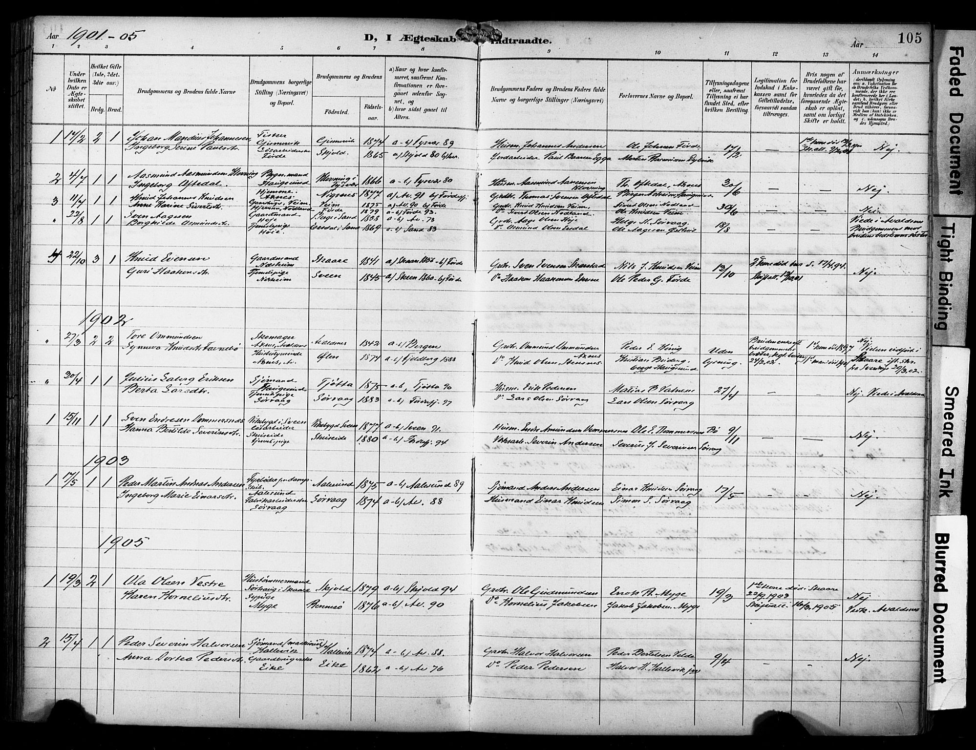 Avaldsnes sokneprestkontor, SAST/A -101851/H/Ha/Haa/L0016: Parish register (official) no. A 16, 1893-1918, p. 105