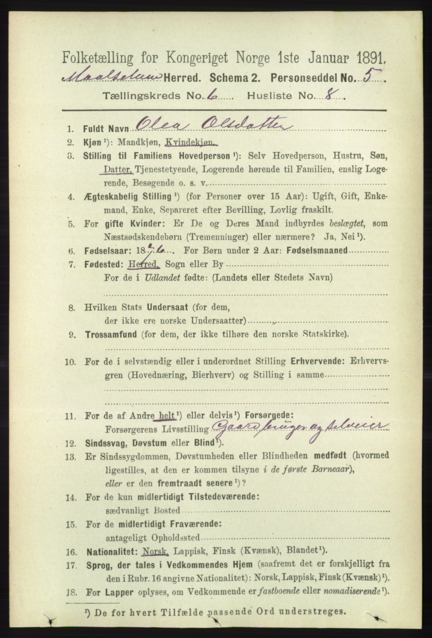RA, 1891 census for 1924 Målselv, 1891, p. 2093