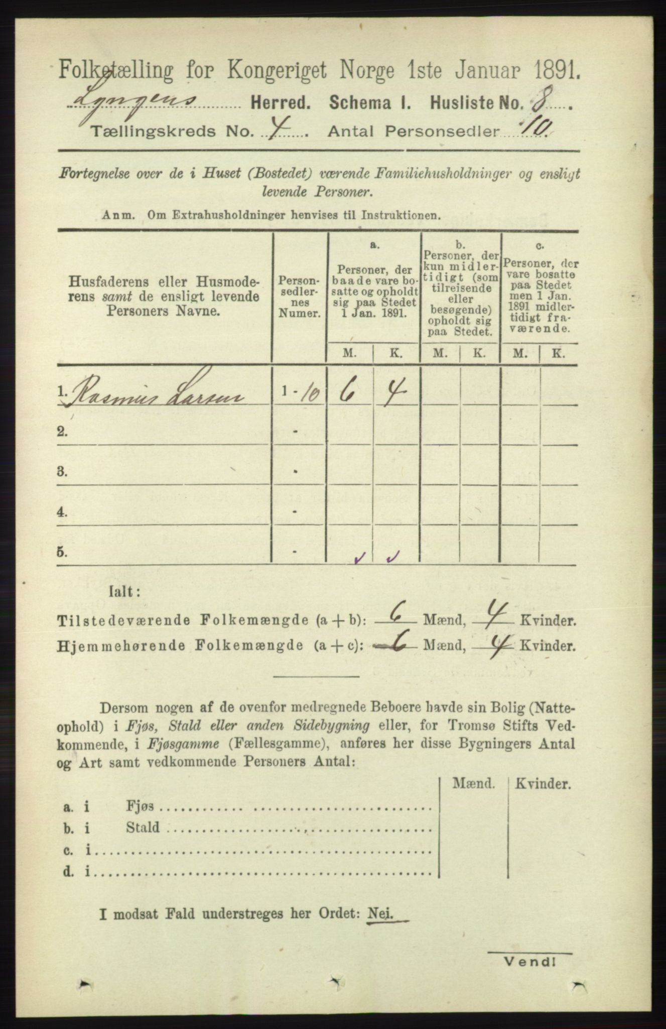 RA, 1891 census for 1938 Lyngen, 1891, p. 3592