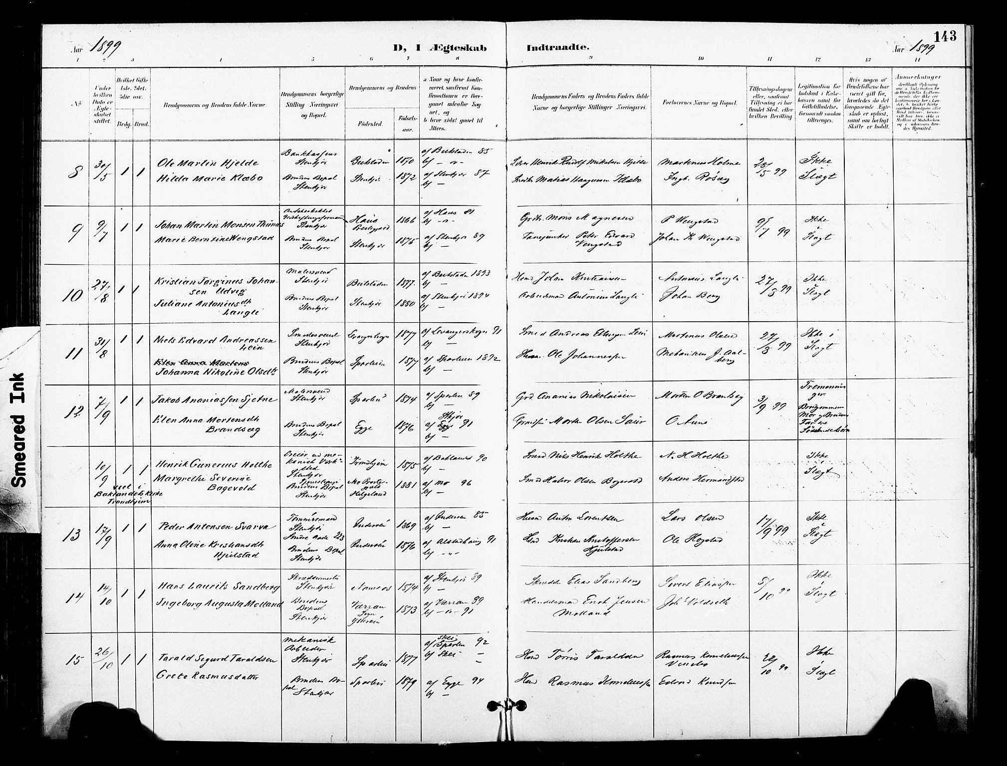 Ministerialprotokoller, klokkerbøker og fødselsregistre - Nord-Trøndelag, SAT/A-1458/739/L0372: Parish register (official) no. 739A04, 1895-1903, p. 143