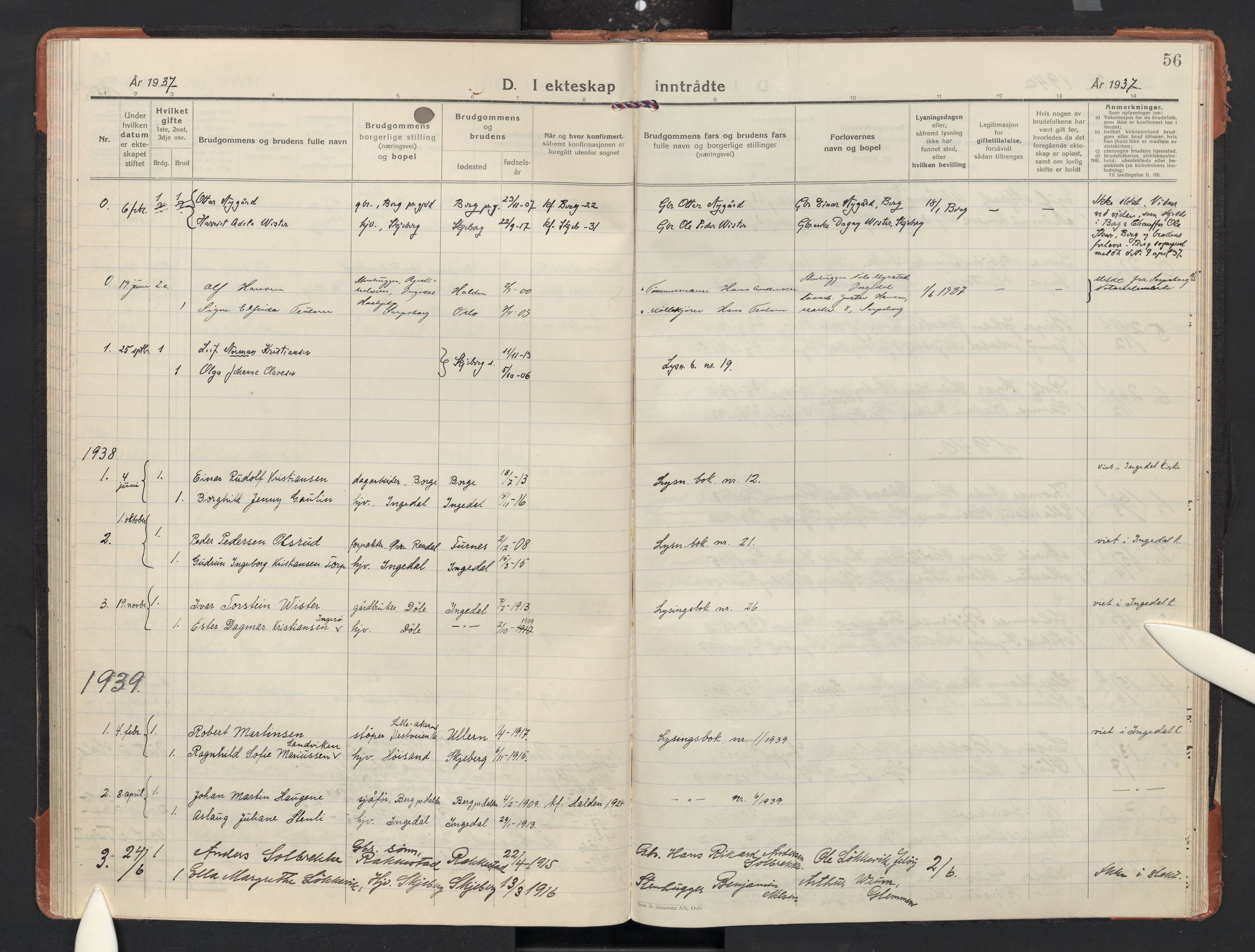 Skjeberg prestekontor Kirkebøker, AV/SAO-A-10923/F/Fc/L0004: Parish register (official) no. III 4, 1927-1958, p. 56