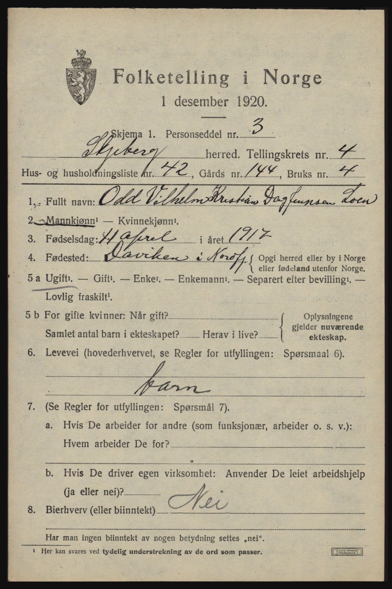 SAO, 1920 census for Skjeberg, 1920, p. 5495