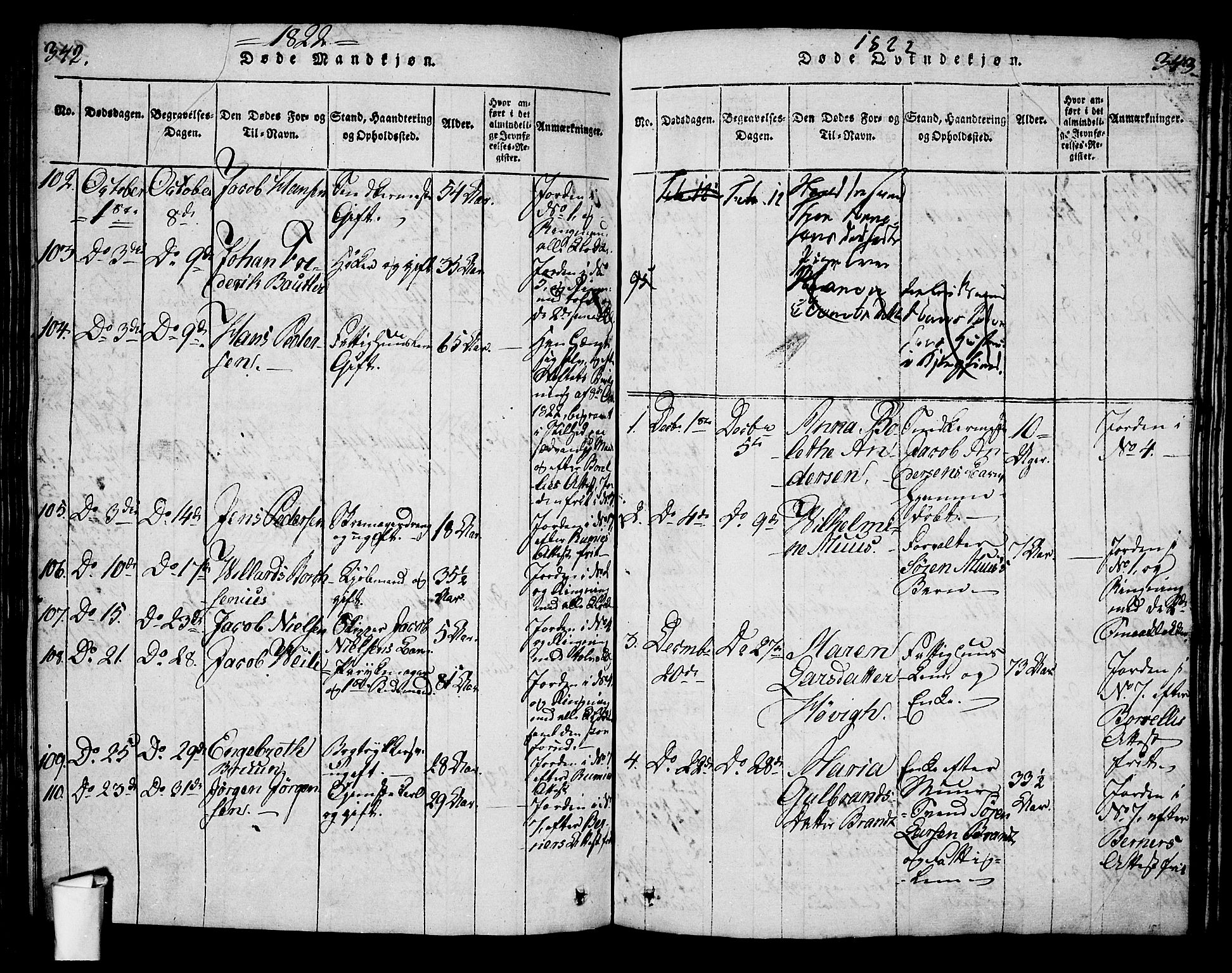 Oslo domkirke Kirkebøker, SAO/A-10752/G/Ga/L0001: Parish register (copy) no. 1, 1817-1825, p. 342-343