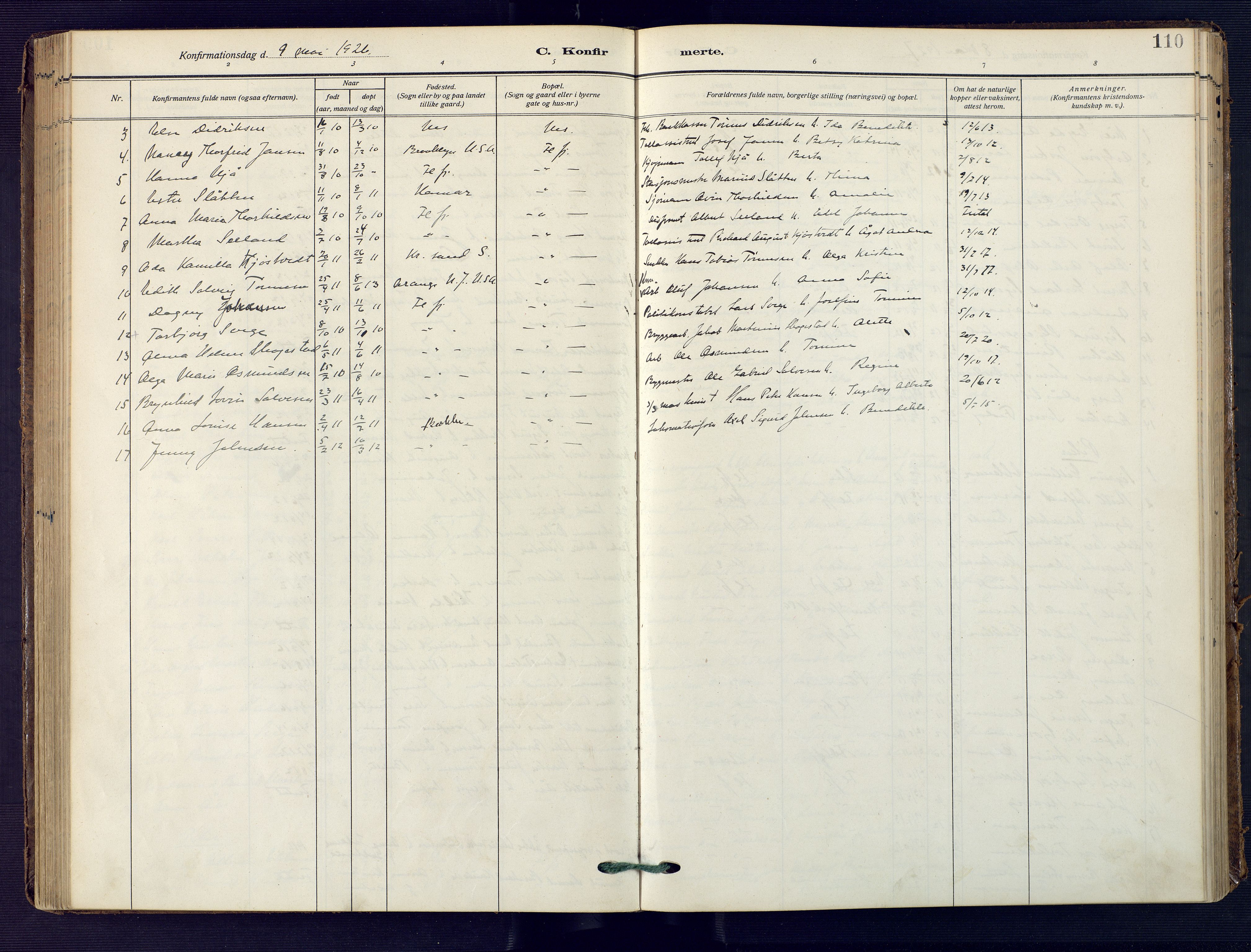 Flekkefjord sokneprestkontor, SAK/1111-0012/F/Fa/Faa/L0003: Parish register (official) no. A 3, 1913-1928, p. 110