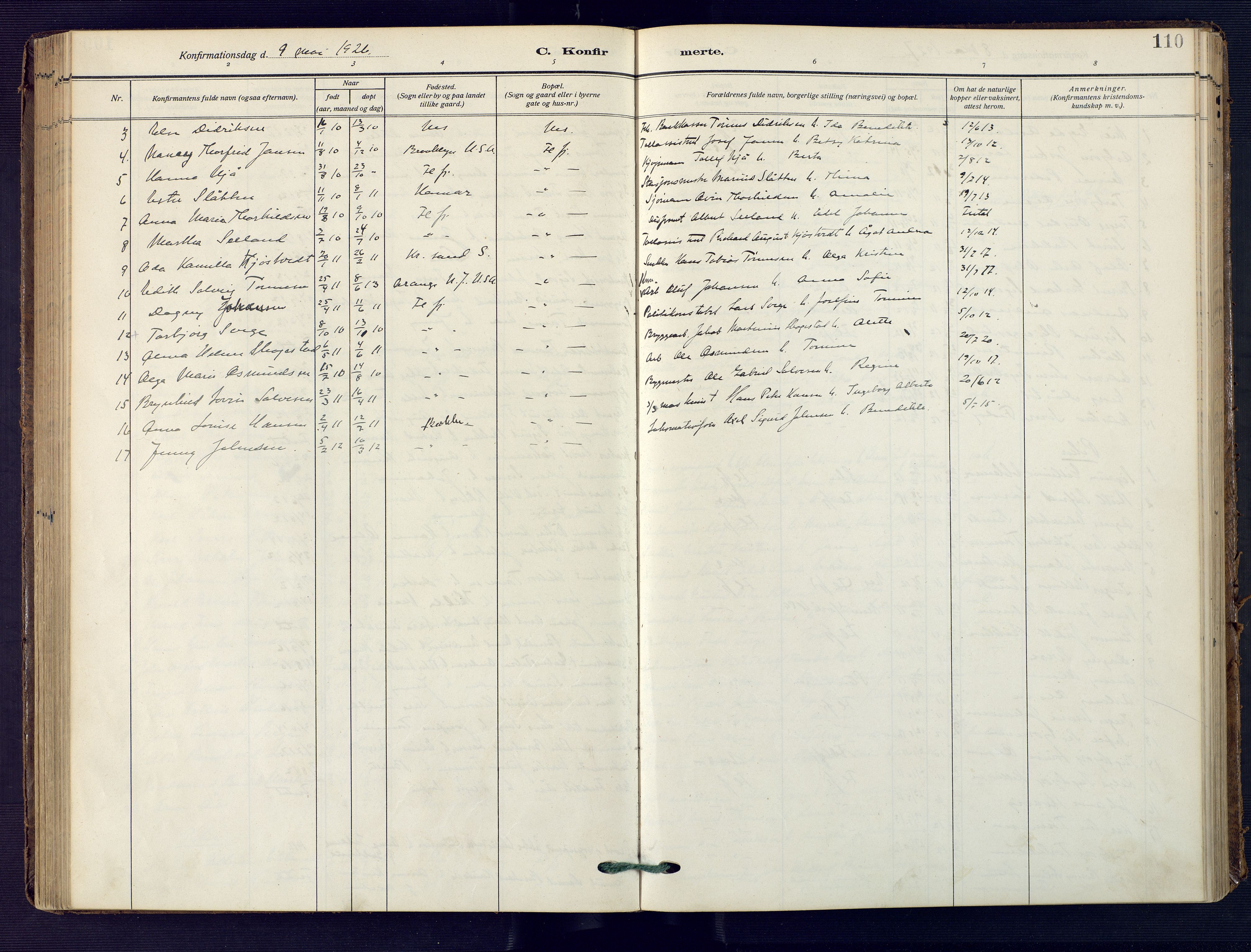 Flekkefjord sokneprestkontor, AV/SAK-1111-0012/F/Fa/Faa/L0003: Parish register (official) no. A 3, 1913-1928, p. 110