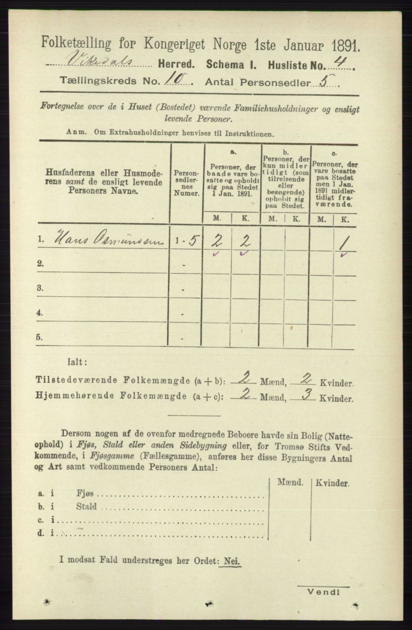 RA, 1891 census for 1157 Vikedal, 1891, p. 2467