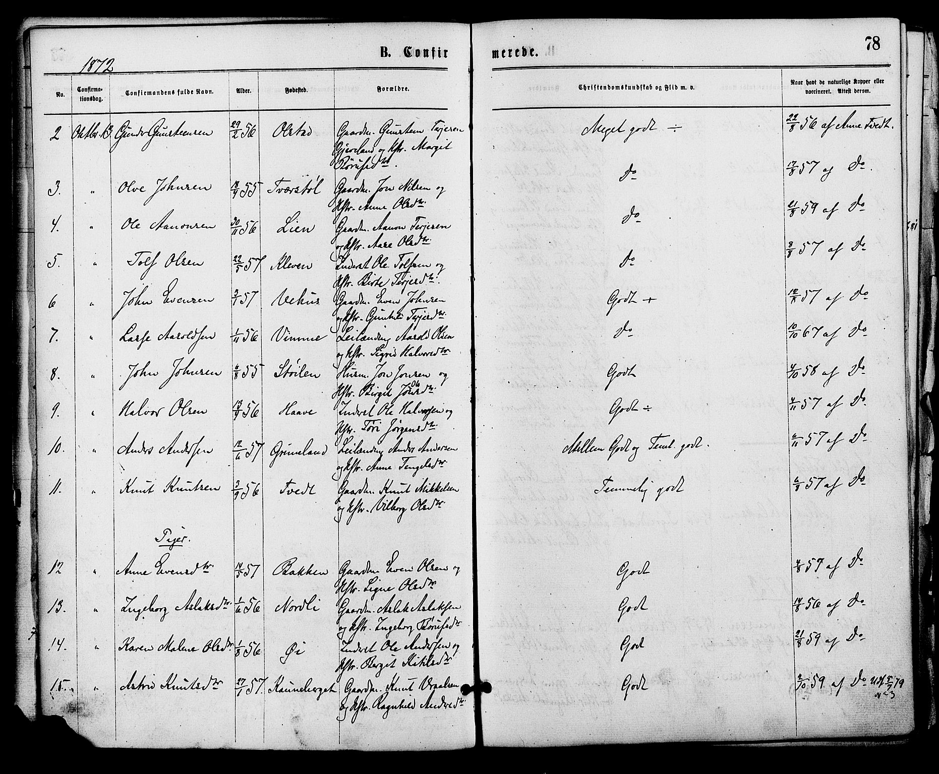 Åmli sokneprestkontor, SAK/1111-0050/F/Fa/Fac/L0009: Parish register (official) no. A 9 /1, 1869-1884, p. 78