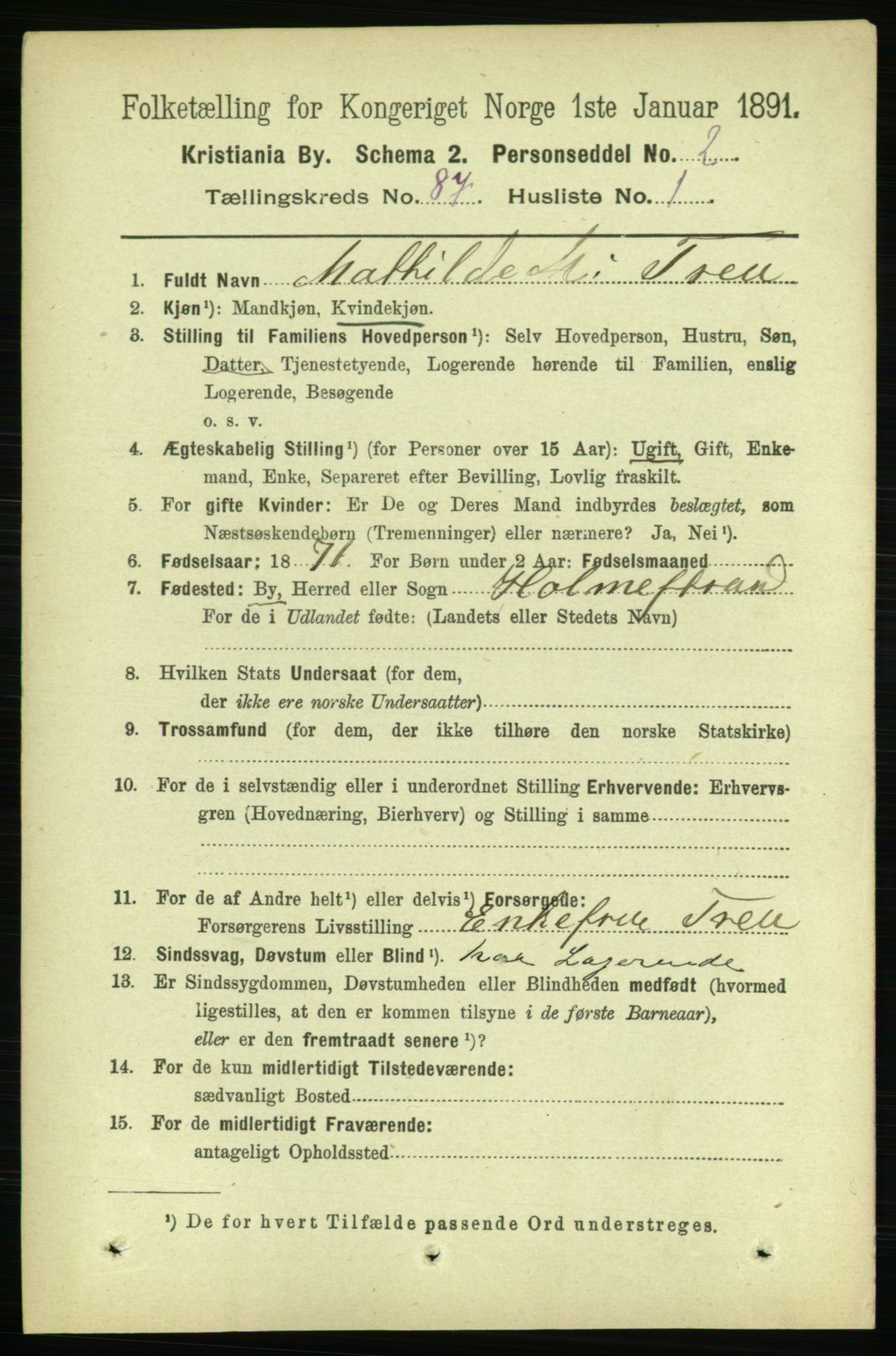 RA, 1891 census for 0301 Kristiania, 1891, p. 43421