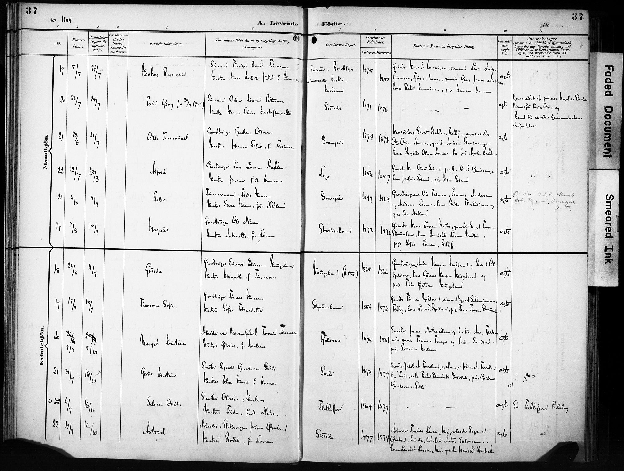 Flekkefjord sokneprestkontor, AV/SAK-1111-0012/F/Fa/Fac/L0009: Parish register (official) no. A 9, 1899-1909, p. 37